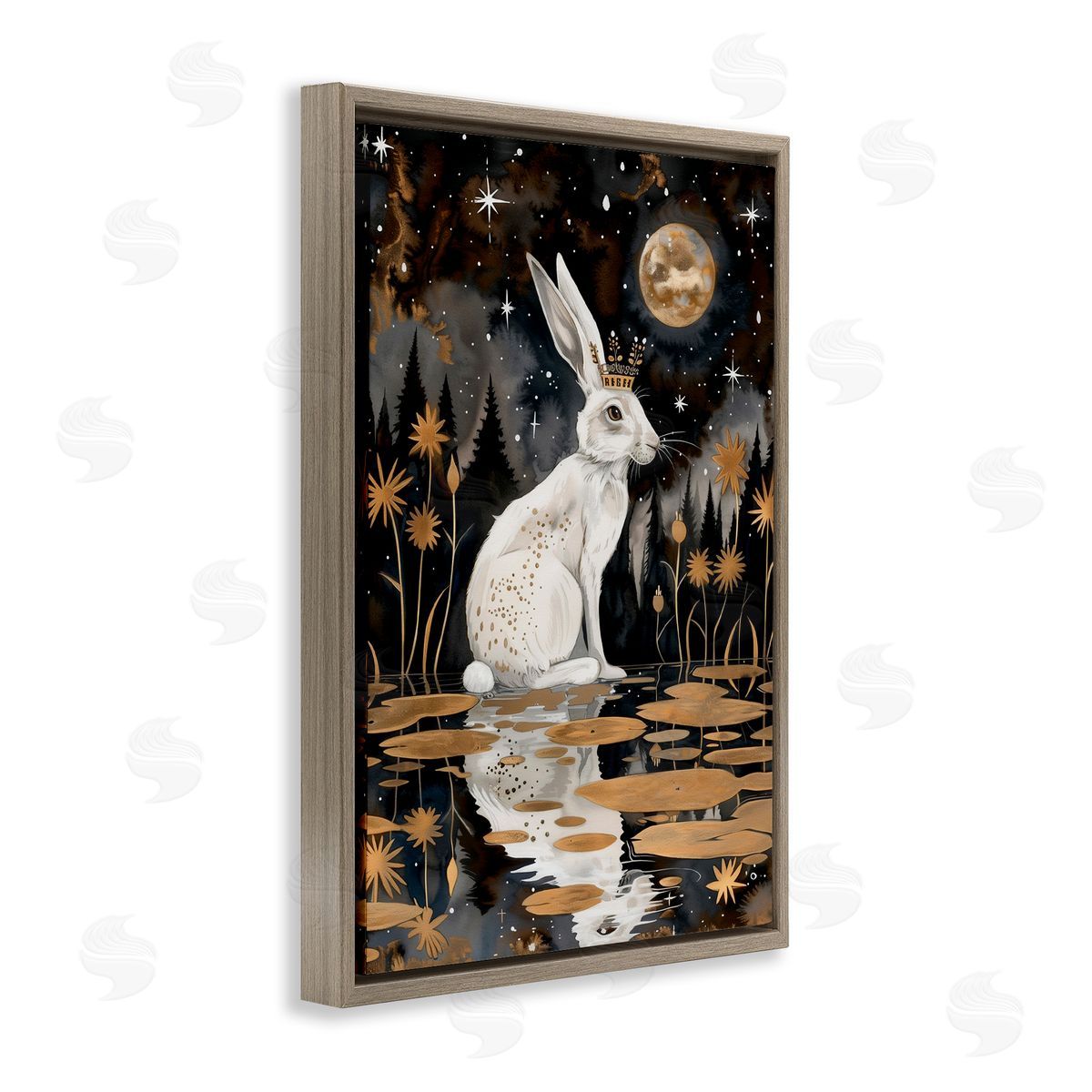 Regal Rabbit Moonlight Brown Floating Frame Canvas Wall Art, Home Decor by The Dutch Lady