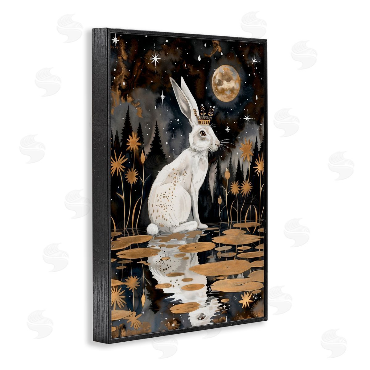 Regal Rabbit Moonlight Black Frame Print Wall Art, Home Decor by The Dutch Lady