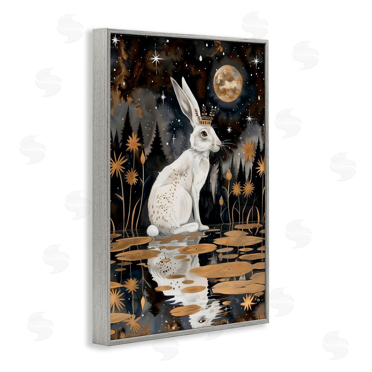 Regal Rabbit Moonlight Grey Frame Print Wall Art, Home Decor by The Dutch Lady