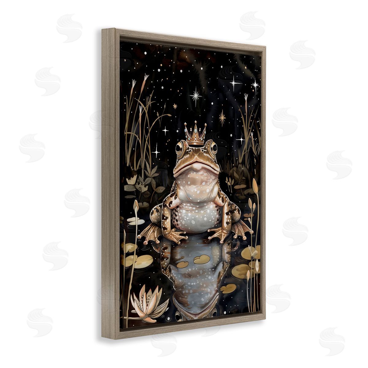 Regal Toad at Night Brown Floating Frame Canvas Wall Art, Home Decor by The Dutch Lady