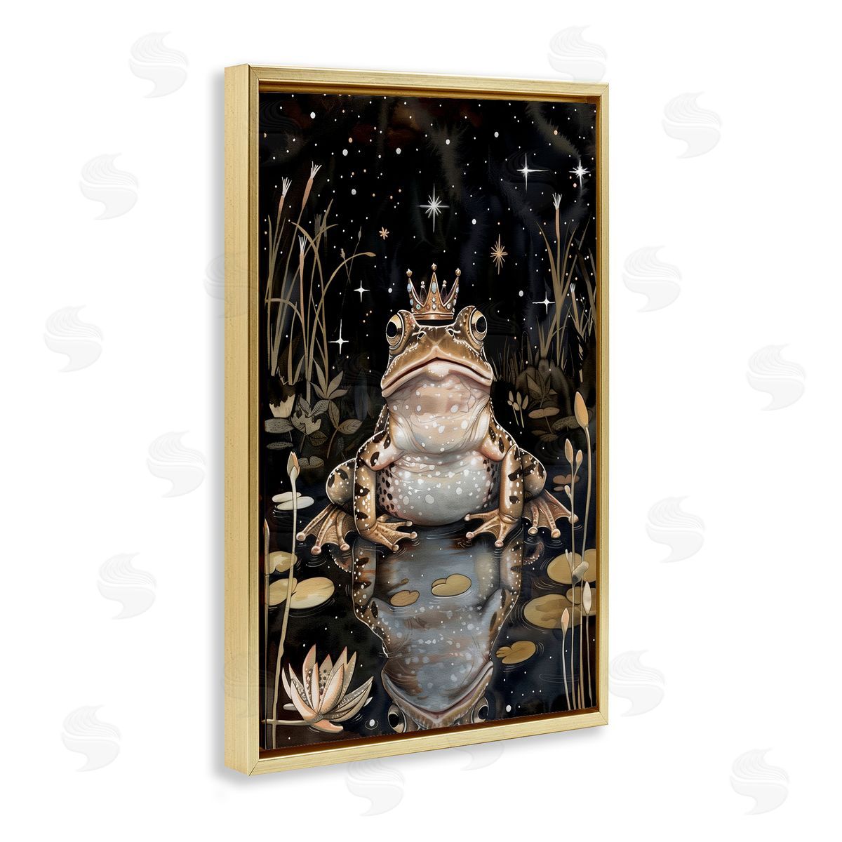 Regal Toad at Night Gold Floating Frame Canvas Wall Art, Home Decor by The Dutch Lady