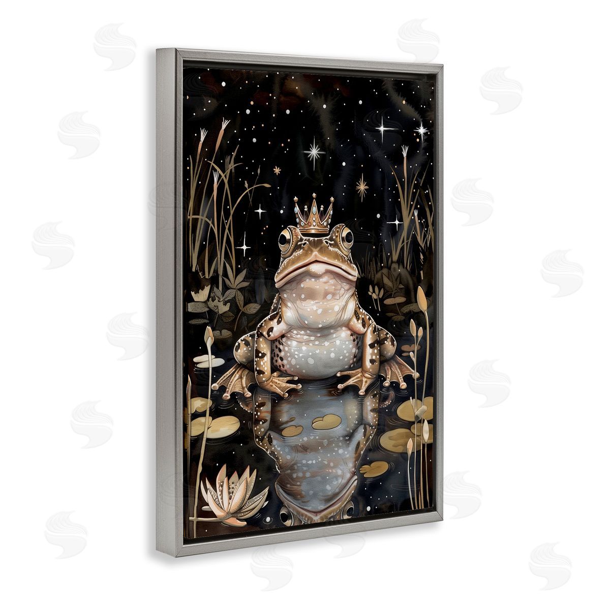 Regal Toad at Night Grey Floating Frame Canvas Wall Art, Home Decor by The Dutch Lady