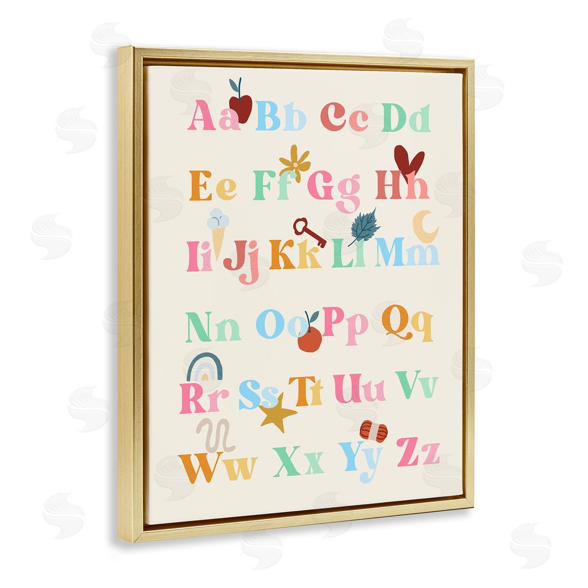 Fun Alphabet Chart Gold Floating Frame Canvas Wall Art, Home Decor by Stupell Studio
