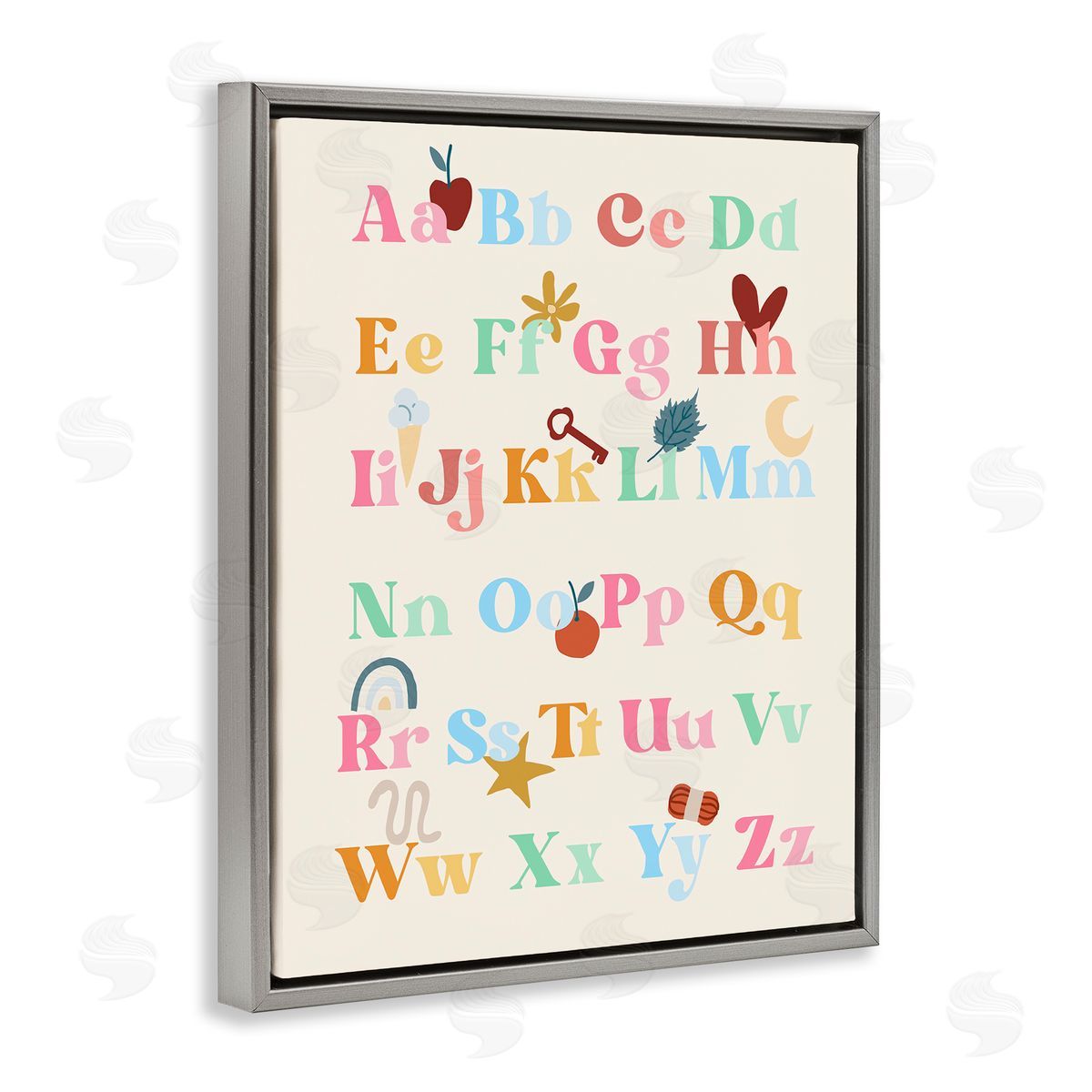 Fun Alphabet Chart Grey Floating Frame Canvas Wall Art, Home Decor by Stupell Studio