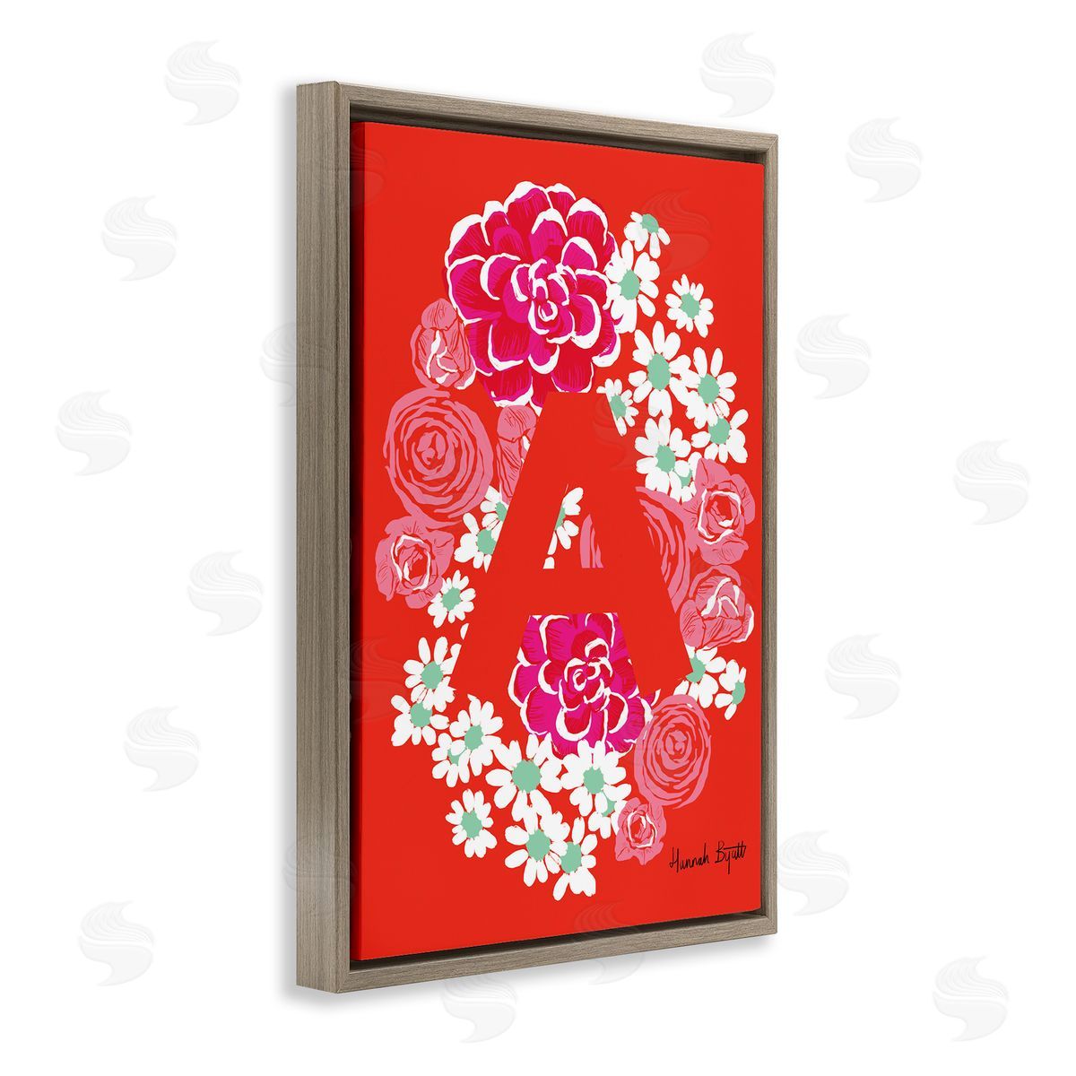 Floral Bloom Letter A Brown Floating Frame Canvas Wall Art, Home Decor by Hannah Louise Byatt