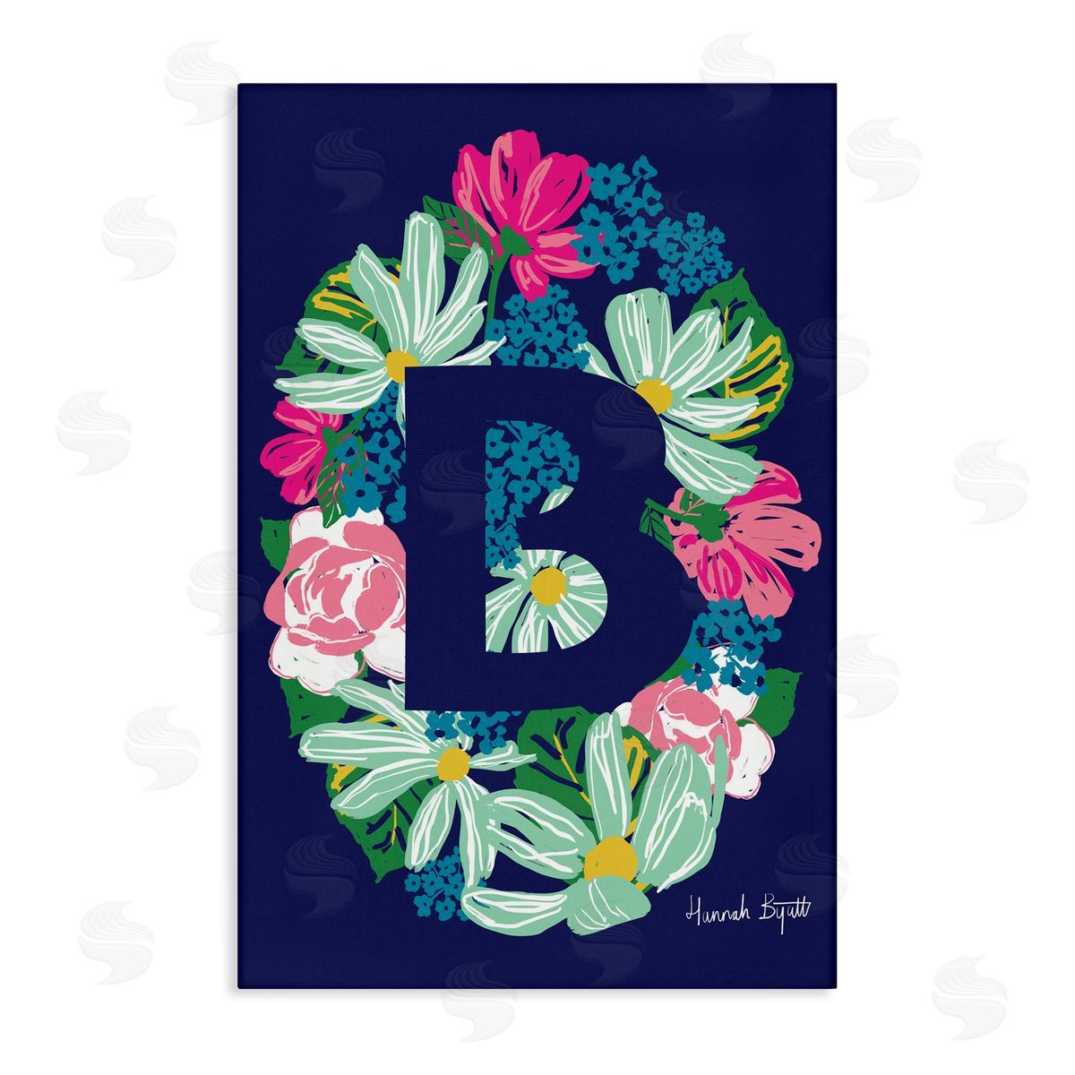 Floral Bloom Letter B Canvas Wall Art, Home Decor by Hannah Louise Byatt