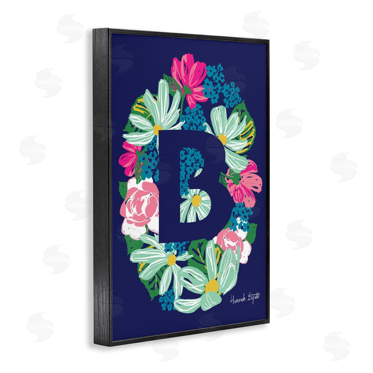 Floral Bloom Letter B Black Frame Print Wall Art, Home Decor by Hannah Louise Byatt