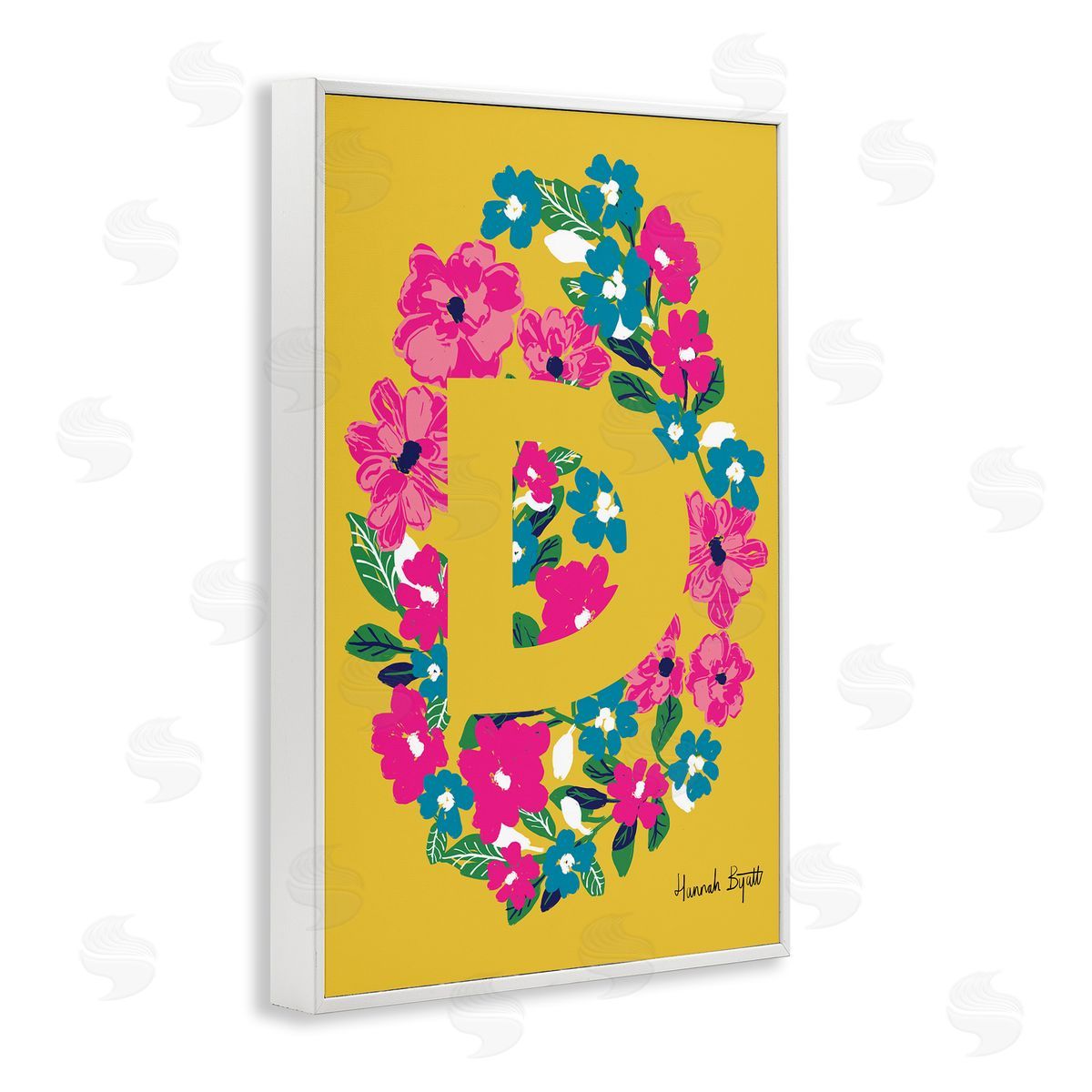 Floral Bloom Letter D White Frame Print Wall Art, Home Decor by Hannah Louise Byatt