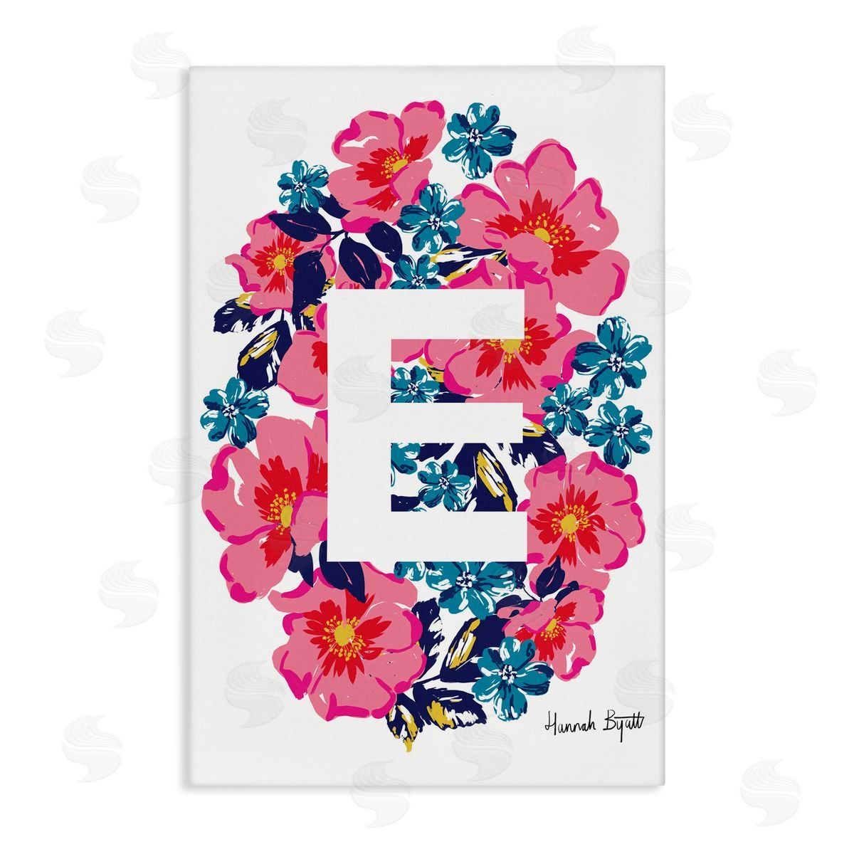 Floral Bloom Letter E Canvas Wall Art, Home Decor by Hannah Louise Byatt