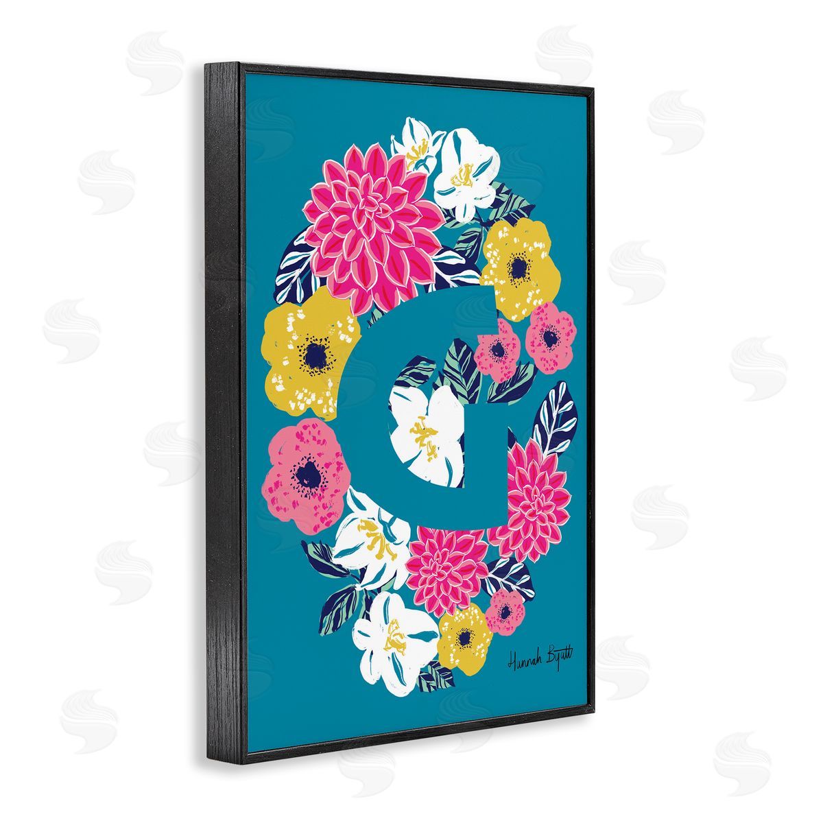Floral Bloom Letter G Black Frame Print Wall Art, Home Decor by Hannah Louise Byatt