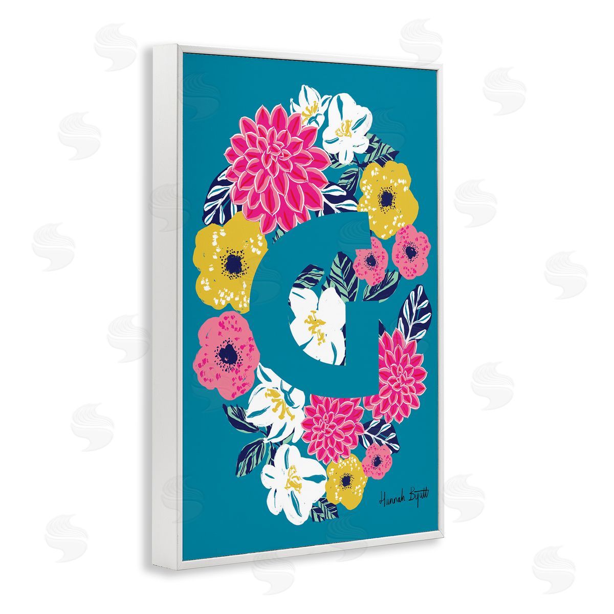 Floral Bloom Letter G White Frame Print Wall Art, Home Decor by Hannah Louise Byatt