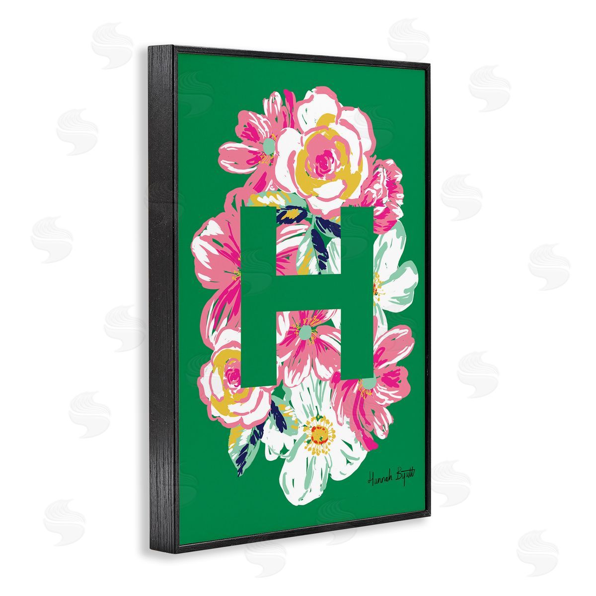 Floral Bloom Letter H Black Frame Print Wall Art, Home Decor by Hannah Louise Byatt