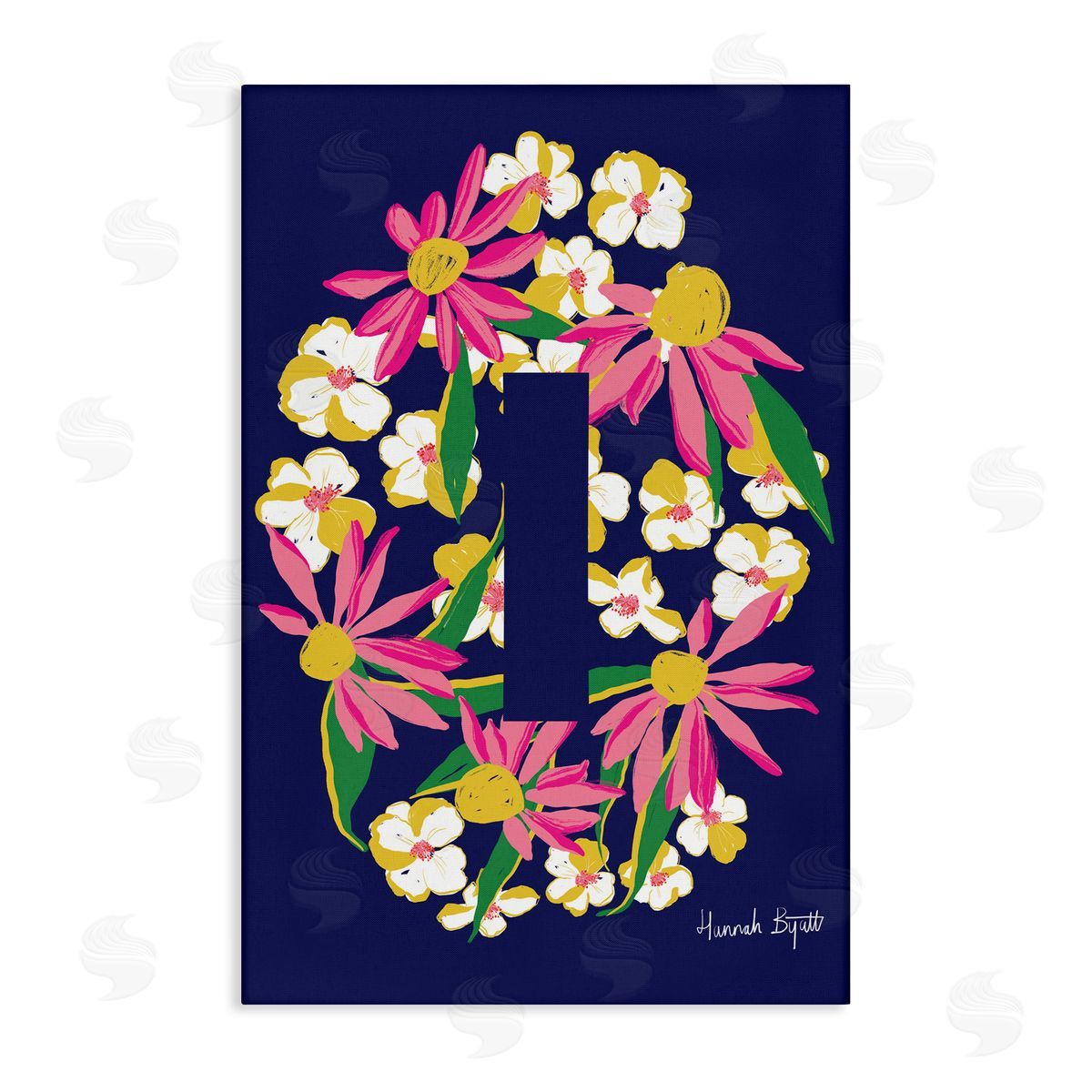 Floral Bloom Letter I Canvas Wall Art, Home Decor by Hannah Louise Byatt