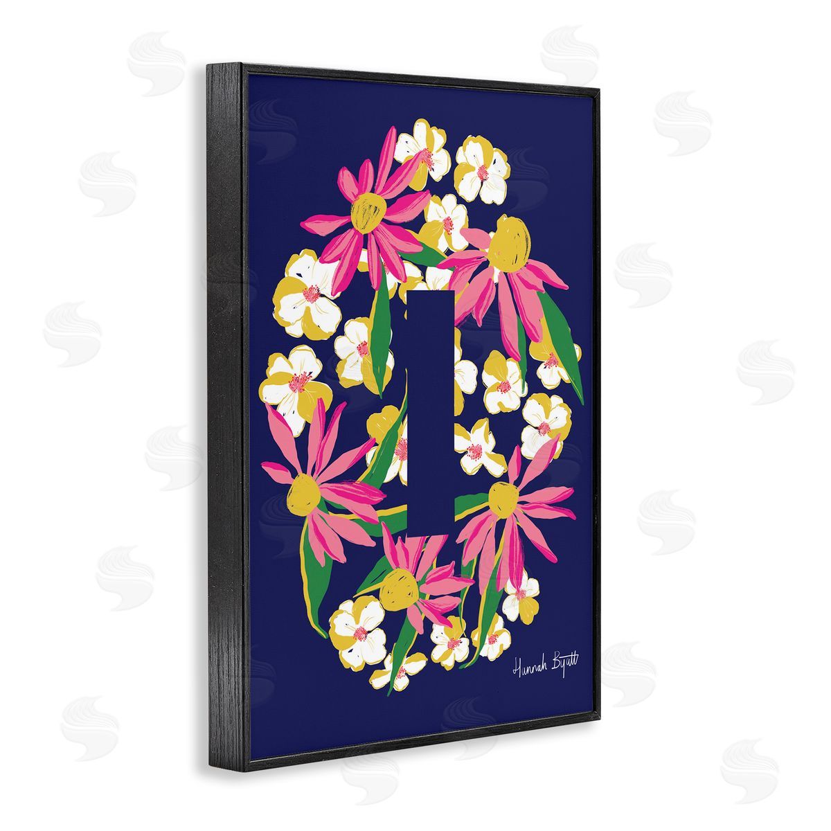 Floral Bloom Letter I Black Frame Print Wall Art, Home Decor by Hannah Louise Byatt