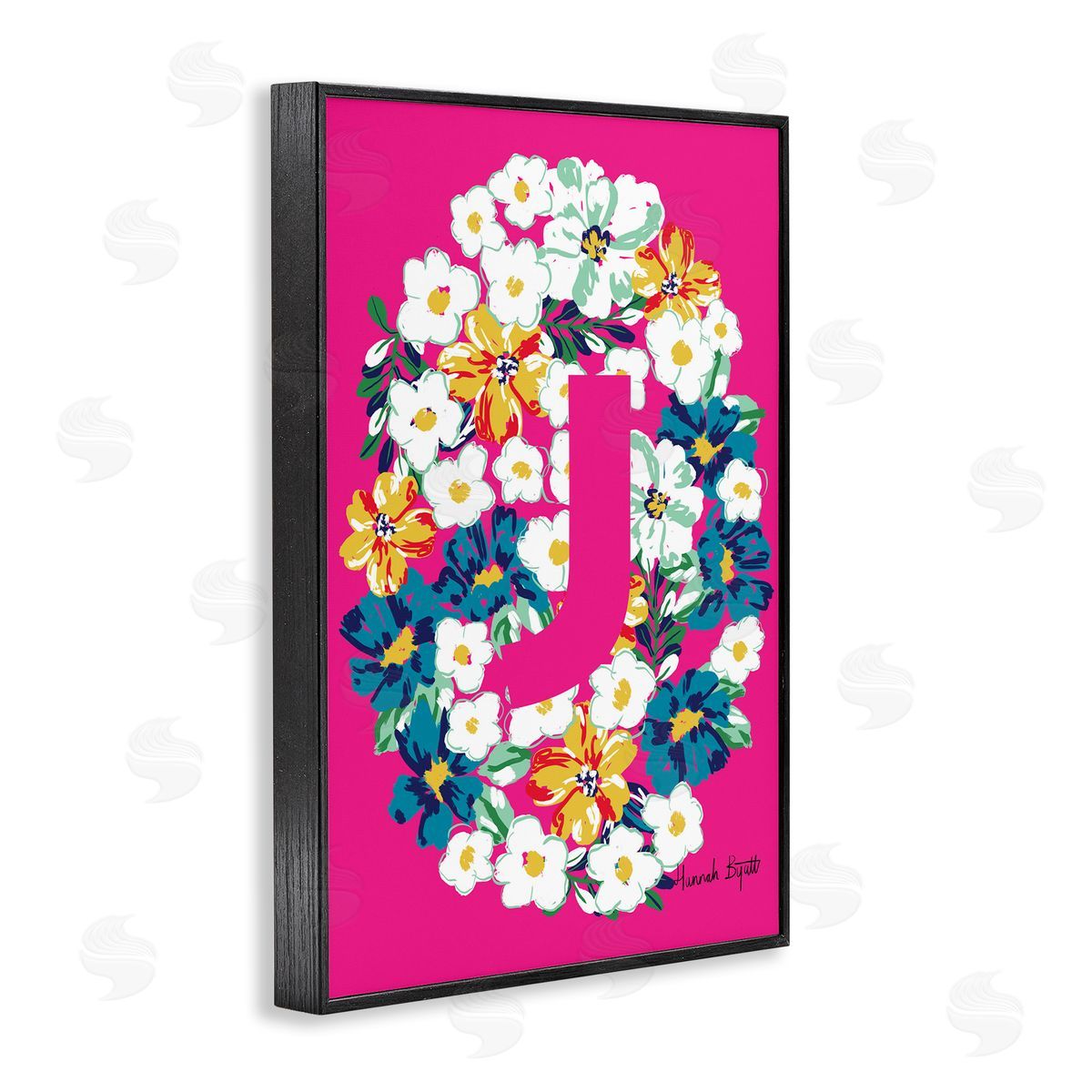 Floral Bloom Letter J Black Frame Print Wall Art, Home Decor by Hannah Louise Byatt