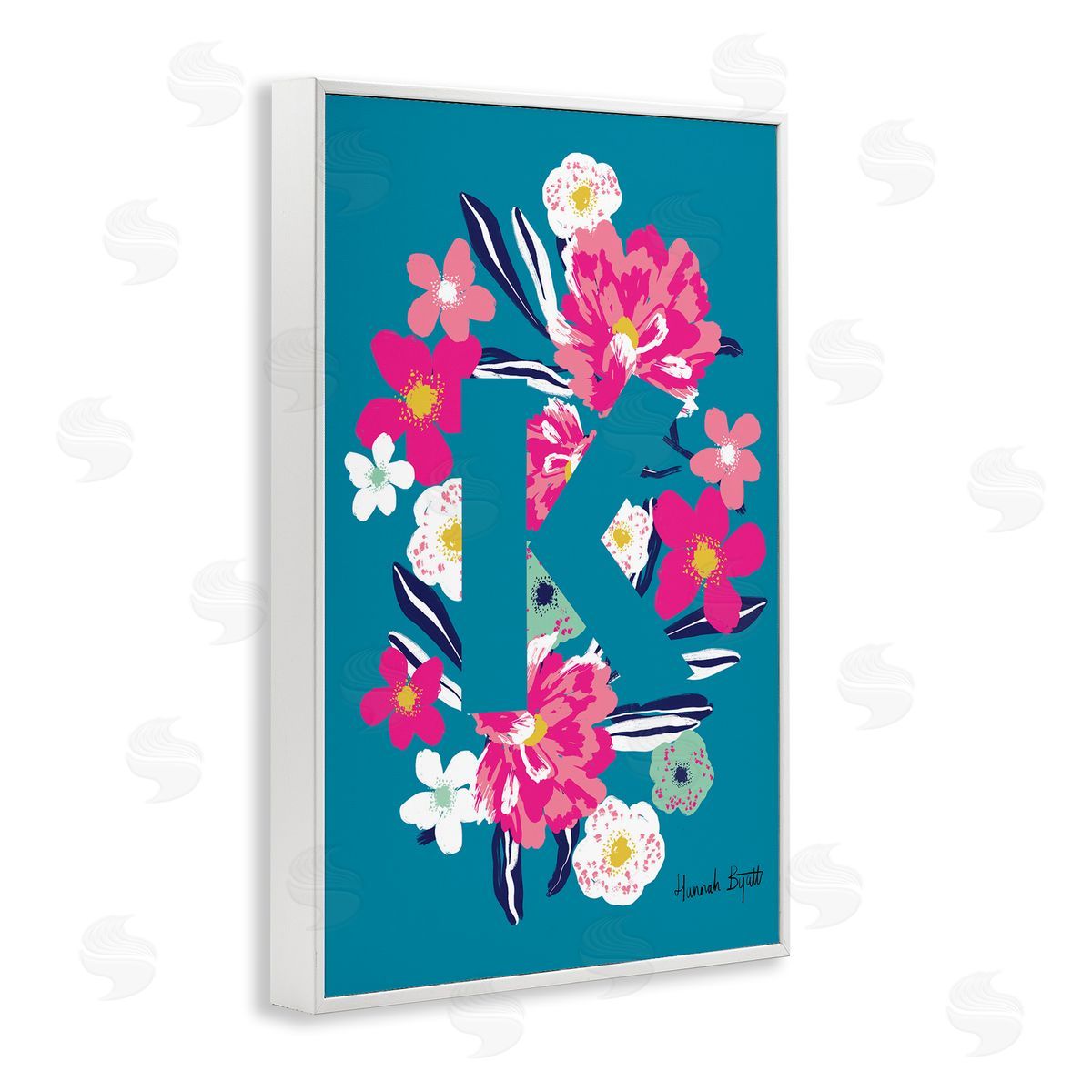 Floral Bloom Letter K White Frame Print Wall Art, Home Decor by Hannah Louise Byatt