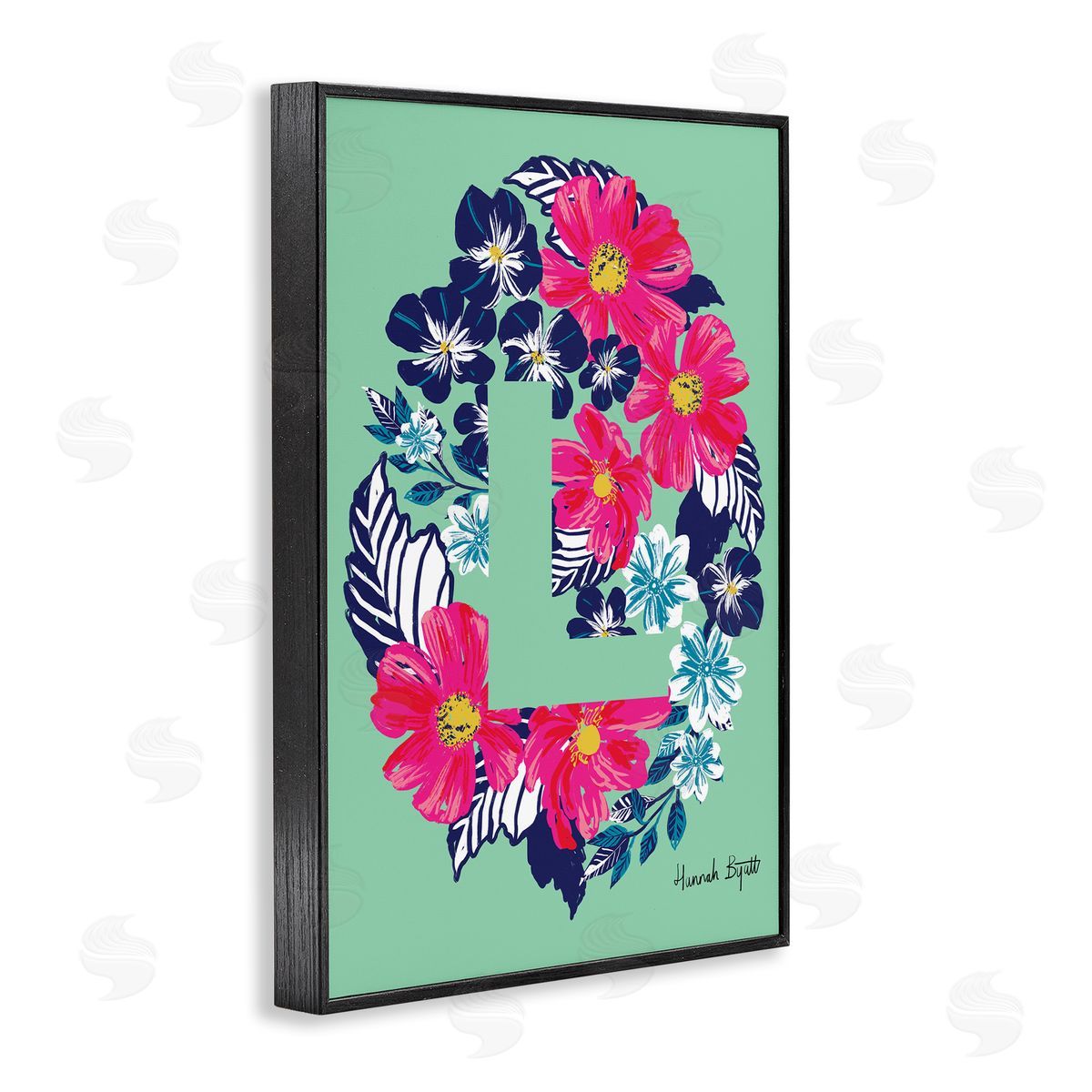 Floral Bloom Letter L Black Frame Print Wall Art, Home Decor by Hannah Louise Byatt