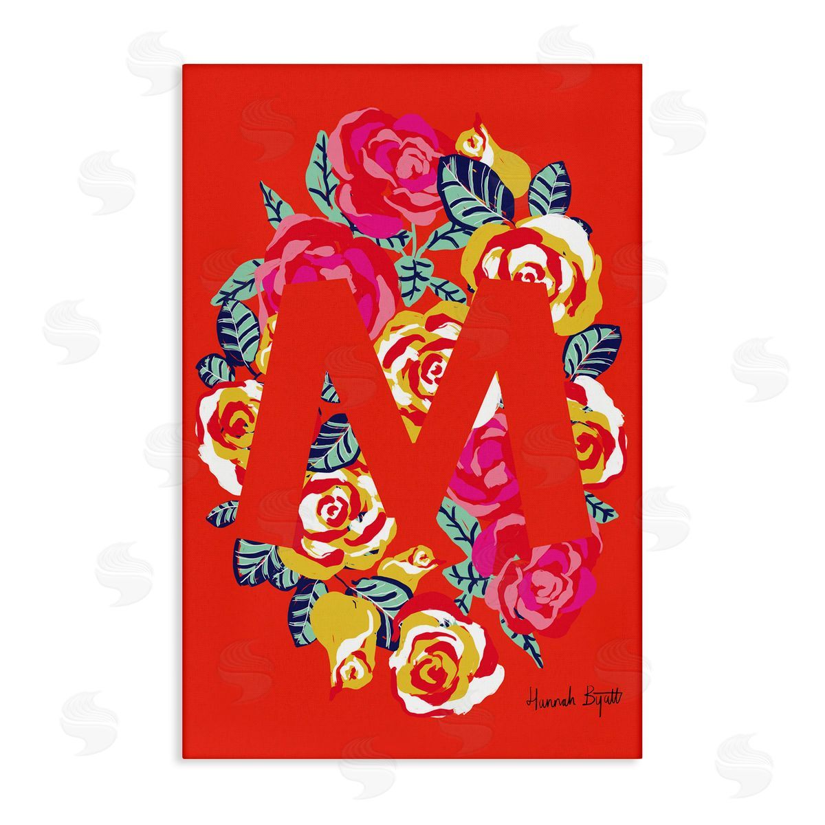 Floral Bloom Letter M Canvas Wall Art, Home Decor by Hannah Louise Byatt