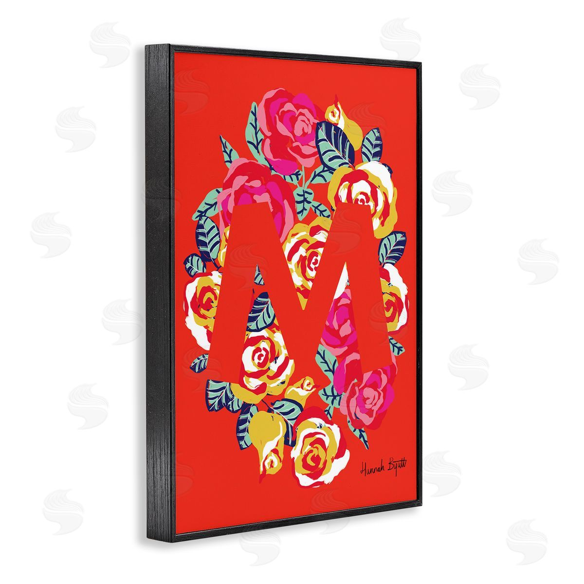 Floral Bloom Letter M Black Frame Print Wall Art, Home Decor by Hannah Louise Byatt