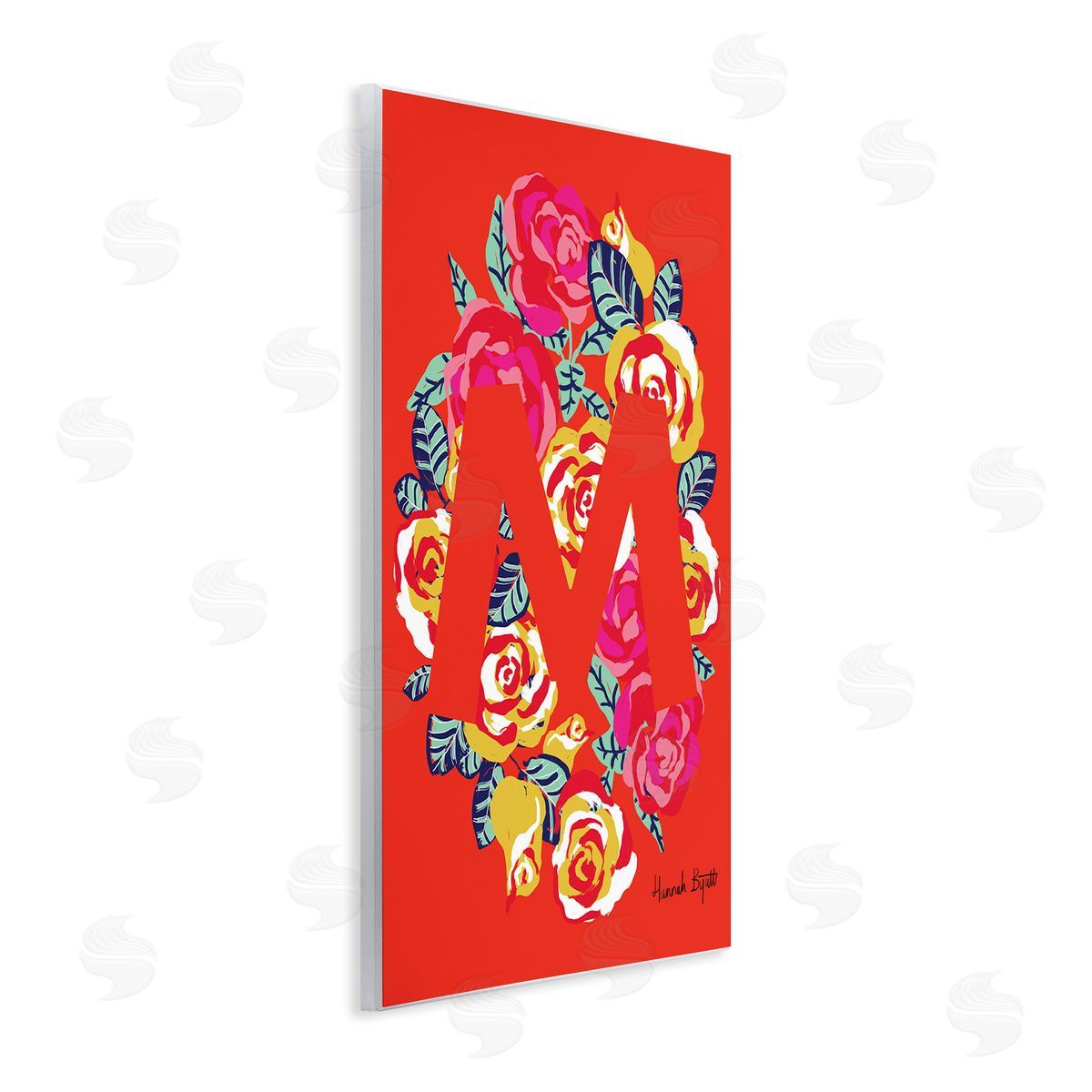 Floral Bloom Letter M Wood Plaque Wall Art, Home Decor by Hannah Louise Byatt