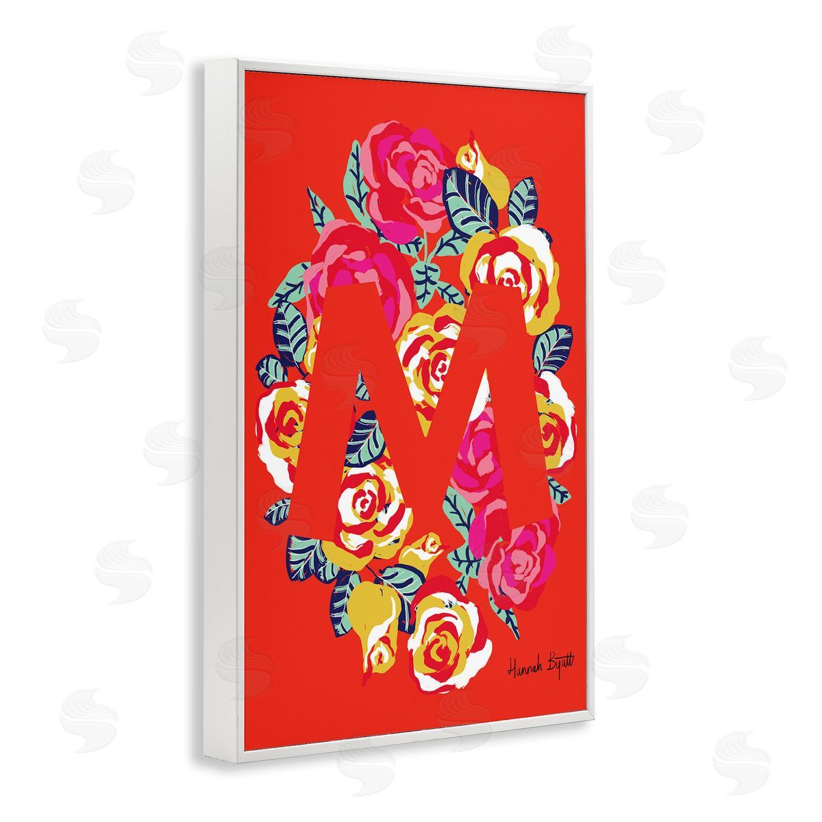 Floral Bloom Letter M White Frame Print Wall Art, Home Decor by Hannah Louise Byatt