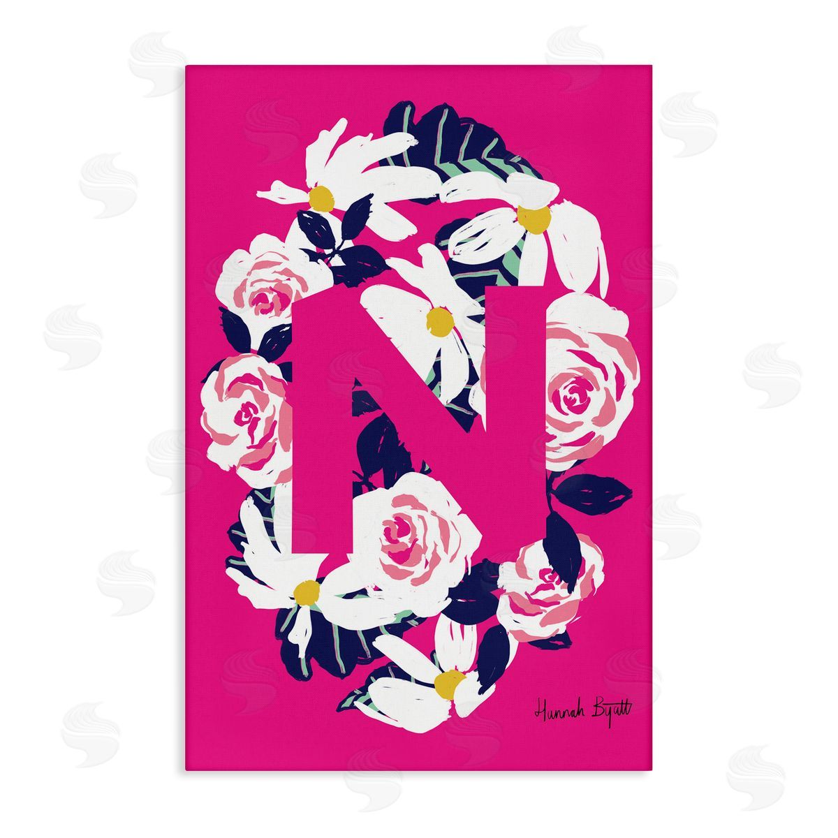 Floral Bloom Letter N Canvas Wall Art, Home Decor by Hannah Louise Byatt