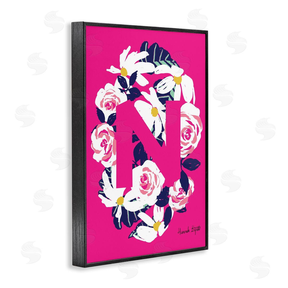 Floral Bloom Letter N Black Frame Print Wall Art, Home Decor by Hannah Louise Byatt
