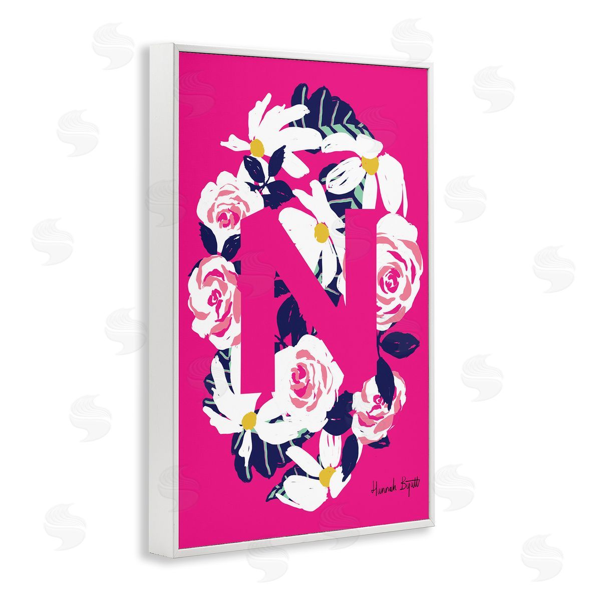 Floral Bloom Letter N White Frame Print Wall Art, Home Decor by Hannah Louise Byatt