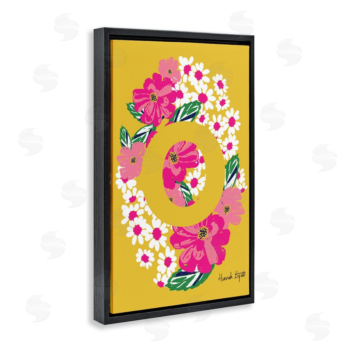 Floral Bloom Letter O Black Floating Frame Canvas Wall Art, Home Decor by Hannah Louise Byatt