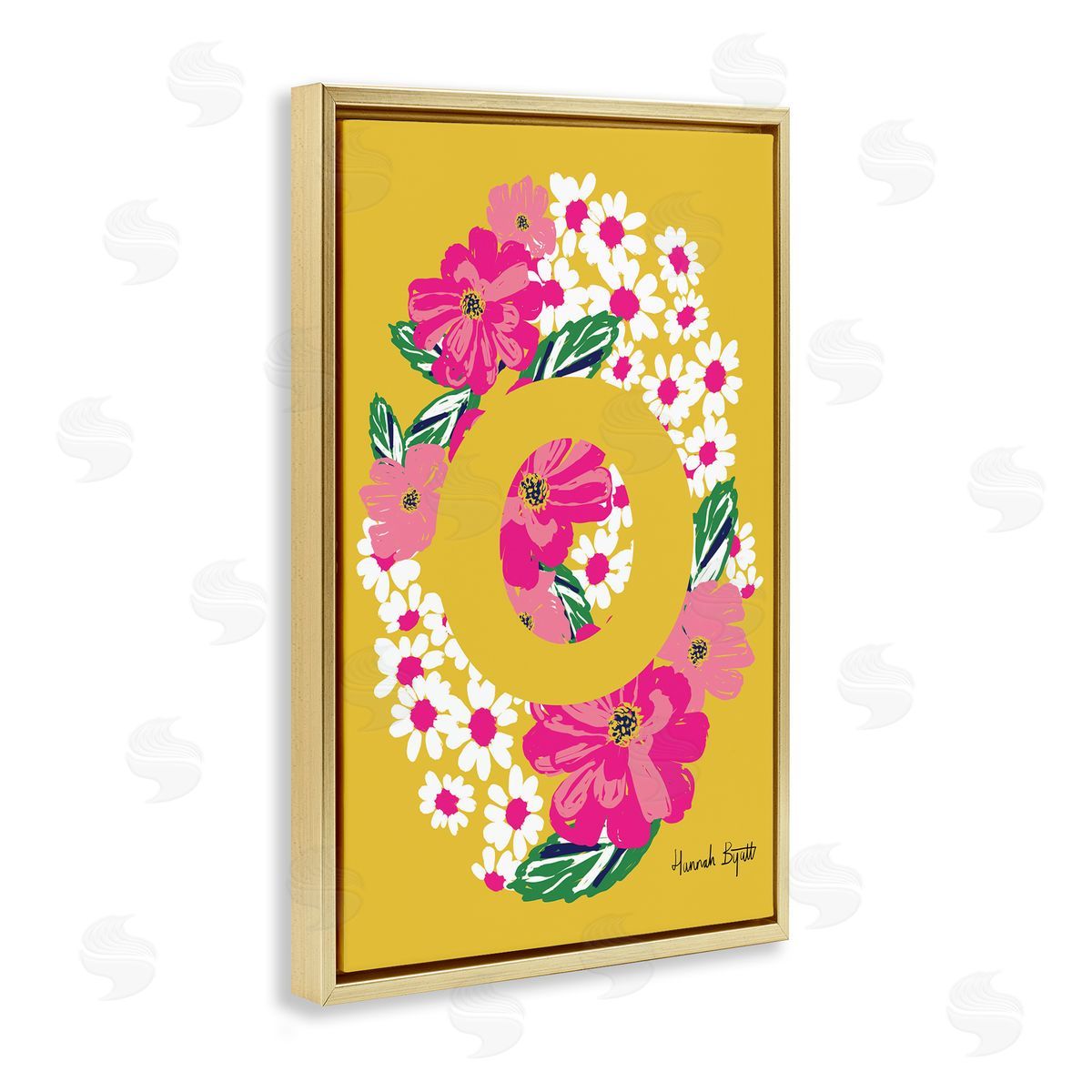 Floral Bloom Letter O Gold Floating Frame Canvas Wall Art, Home Decor by Hannah Louise Byatt
