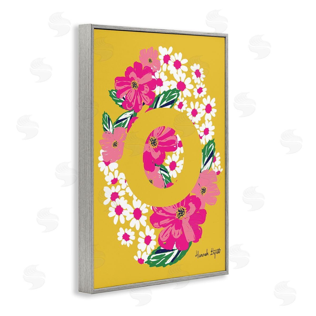 Floral Bloom Letter O Grey Frame Print Wall Art, Home Decor by Hannah Louise Byatt