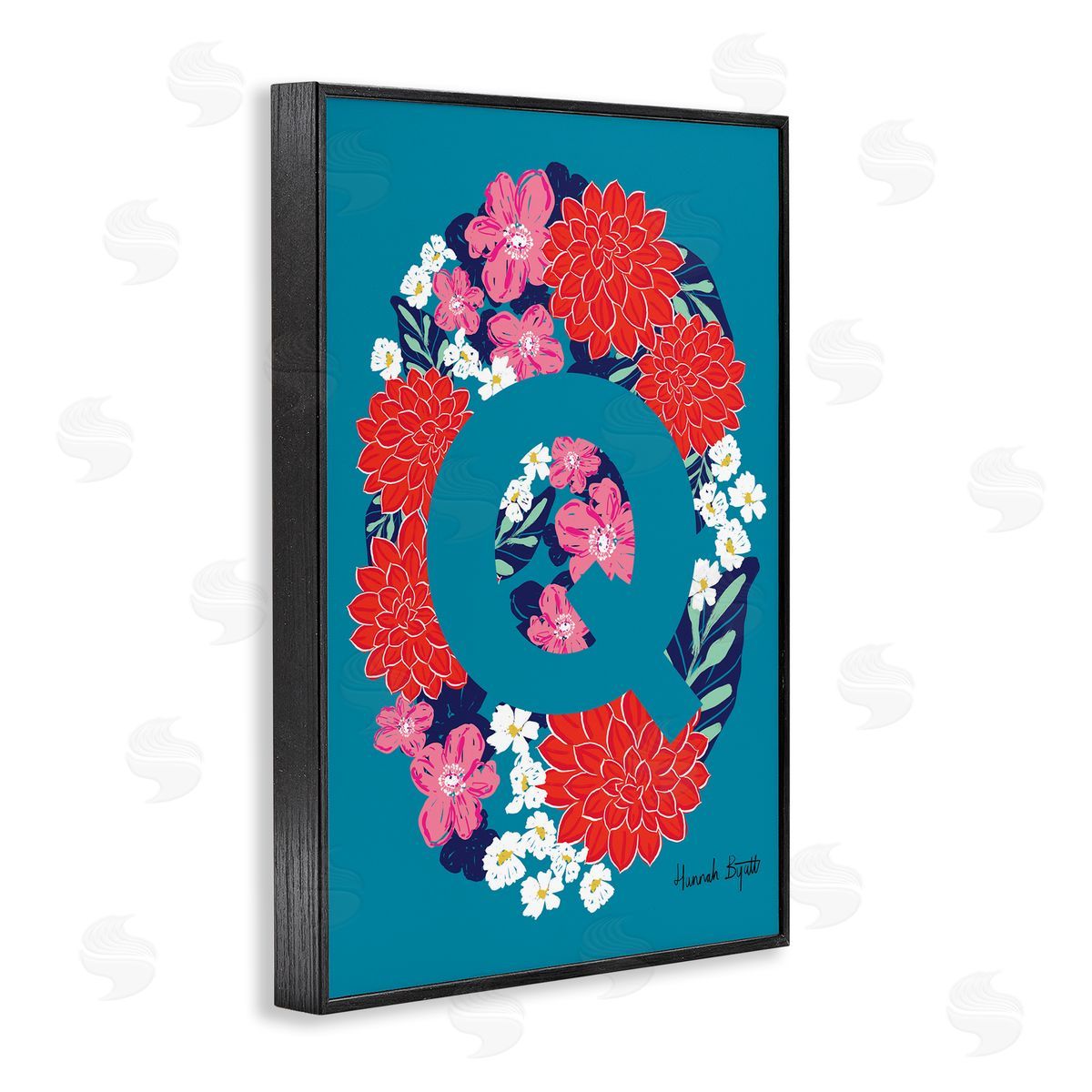Floral Bloom Letter Q Black Frame Print Wall Art, Home Decor by Hannah Louise Byatt