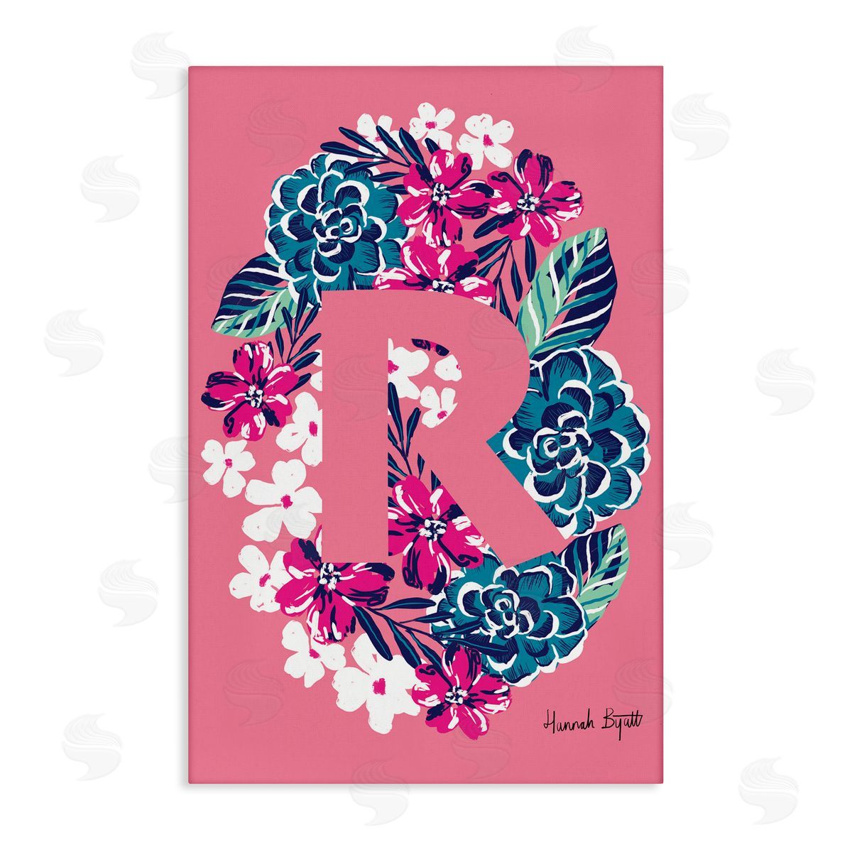 Floral Bloom Letter R Canvas Wall Art, Home Decor by Hannah Louise Byatt