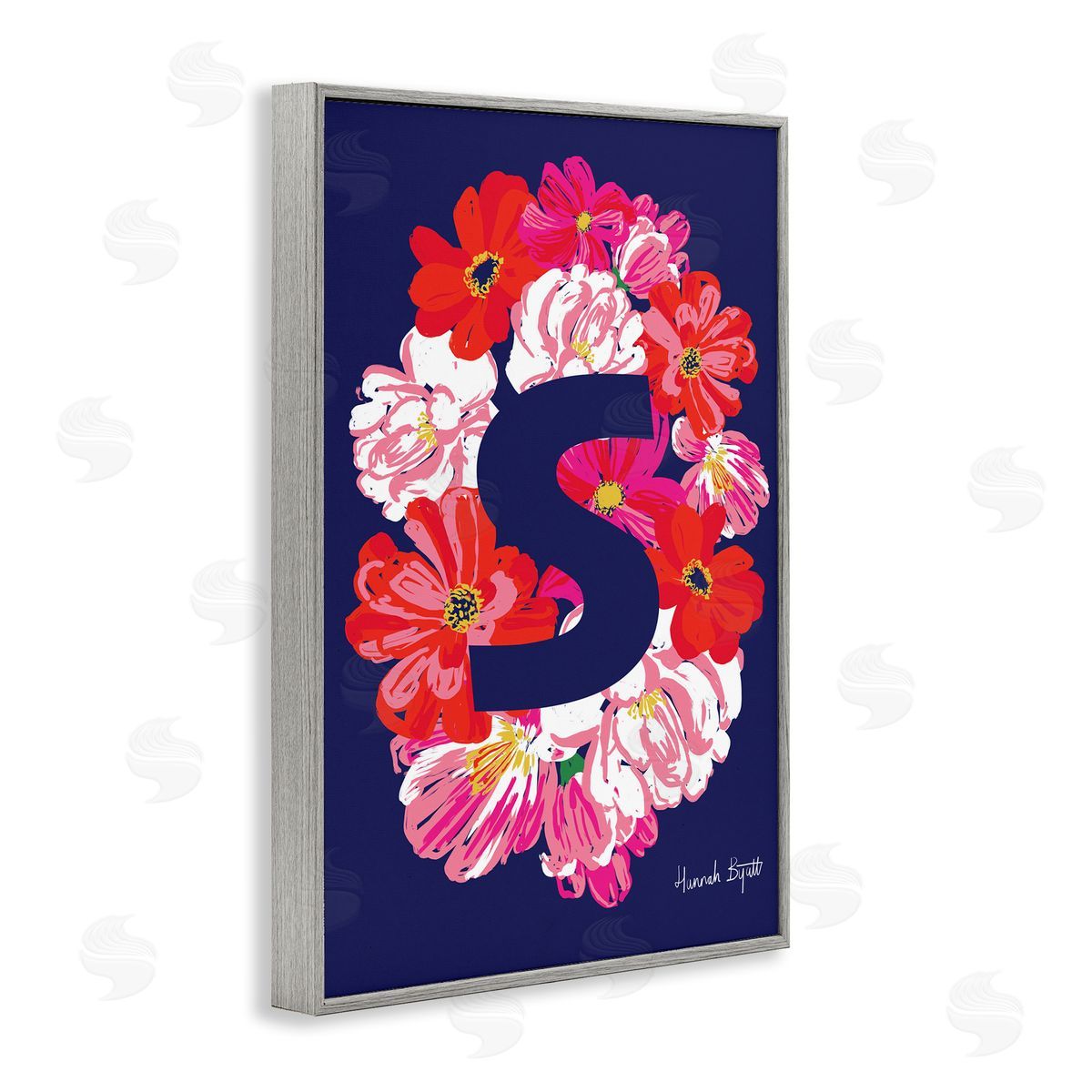 Floral Bloom Letter S Grey Frame Print Wall Art, Home Decor by Hannah Louise Byatt