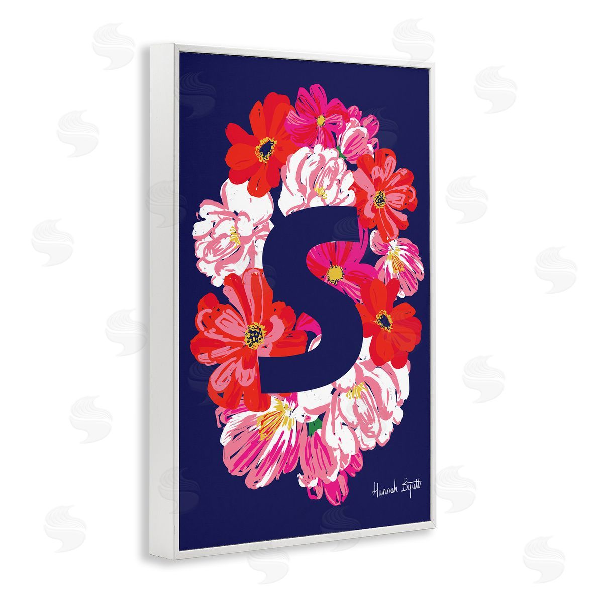 Floral Bloom Letter S White Frame Print Wall Art, Home Decor by Hannah Louise Byatt
