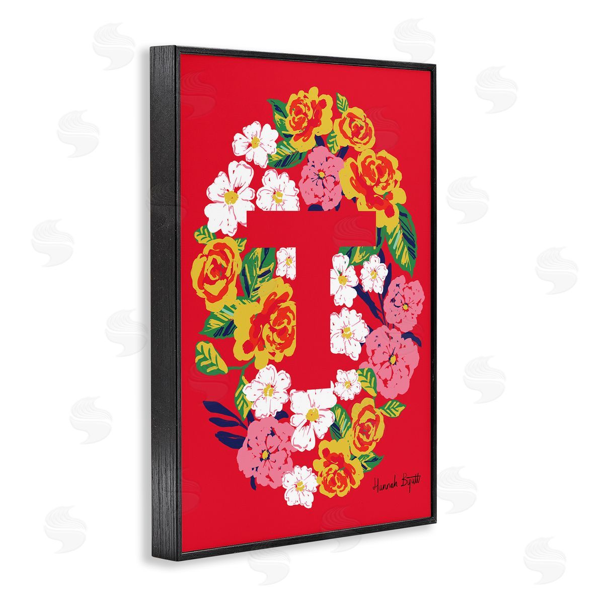 Floral Bloom Letter T Black Frame Print Wall Art, Home Decor by Hannah Louise Byatt