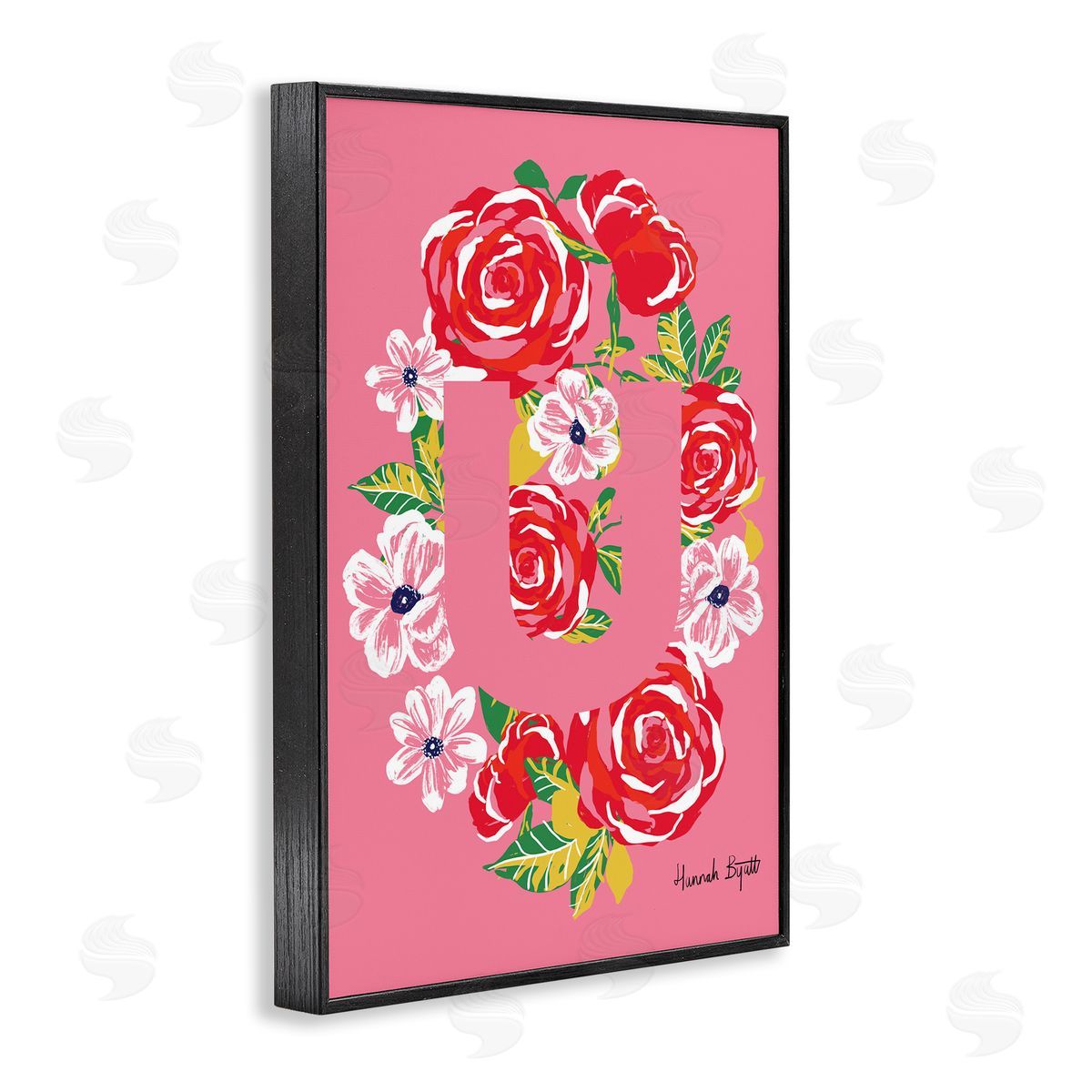 Floral Bloom Letter U Black Frame Print Wall Art, Home Decor by Hannah Louise Byatt