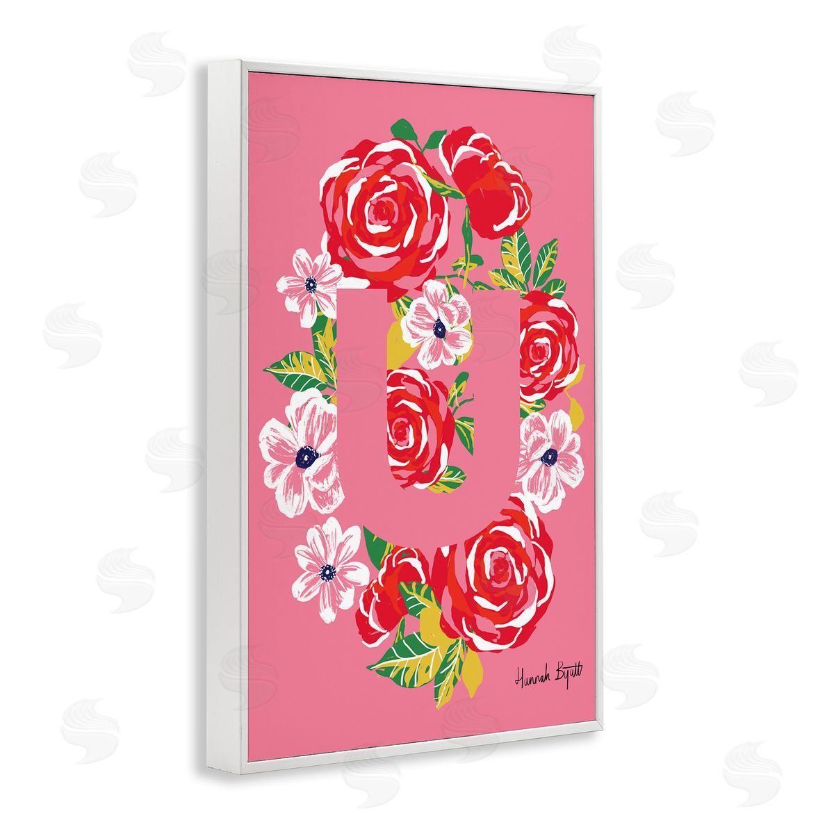 Floral Bloom Letter U White Frame Print Wall Art, Home Decor by Hannah Louise Byatt