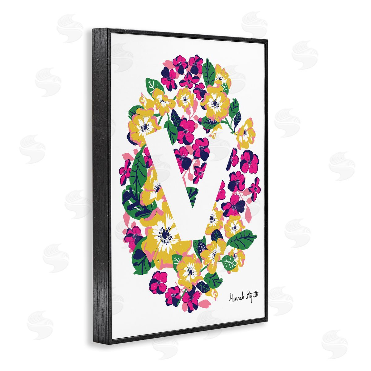 Floral Bloom Letter V Black Frame Print Wall Art, Home Decor by Hannah Louise Byatt