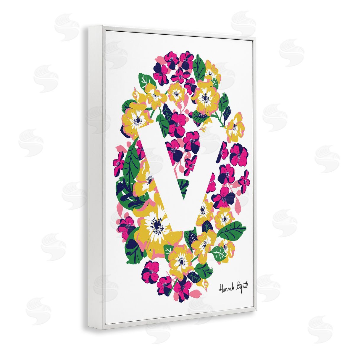 Floral Bloom Letter V White Frame Print Wall Art, Home Decor by Hannah Louise Byatt