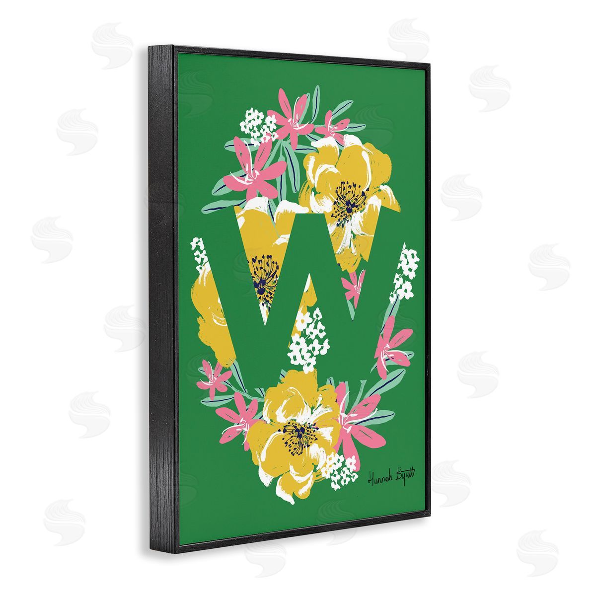 Floral Bloom Letter W Black Frame Print Wall Art, Home Decor by Hannah Louise Byatt