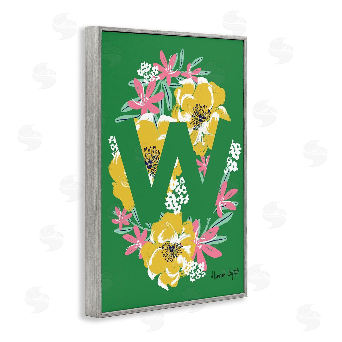 Floral Bloom Letter W Grey Frame Print Wall Art, Home Decor by Hannah Louise Byatt