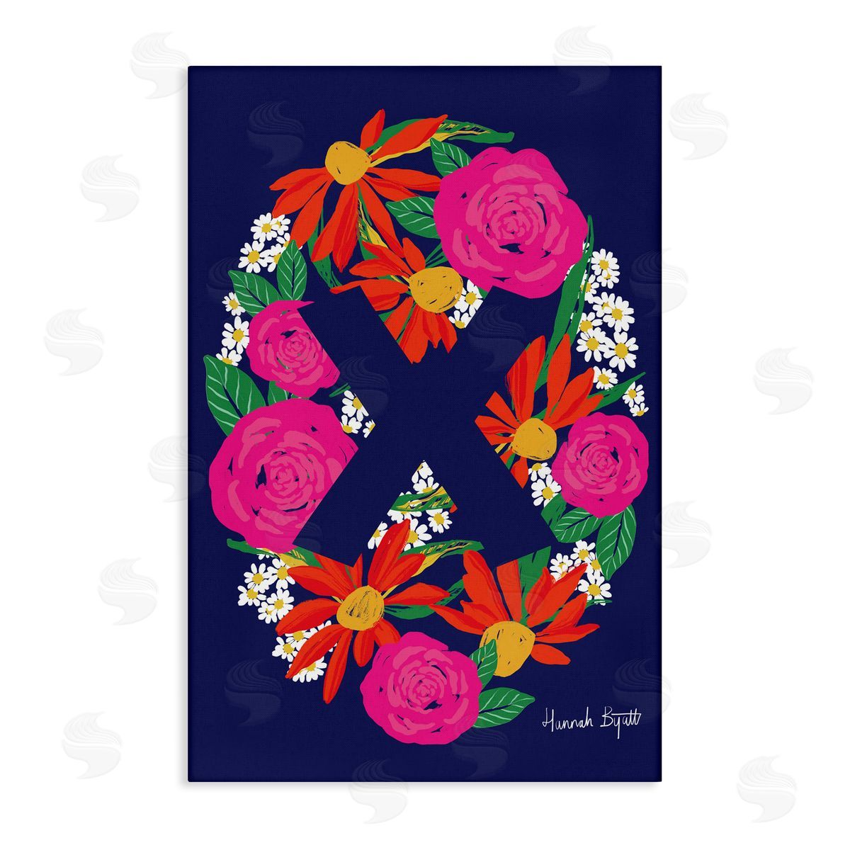 Floral Bloom Letter X Canvas Wall Art, Home Decor by Hannah Louise Byatt