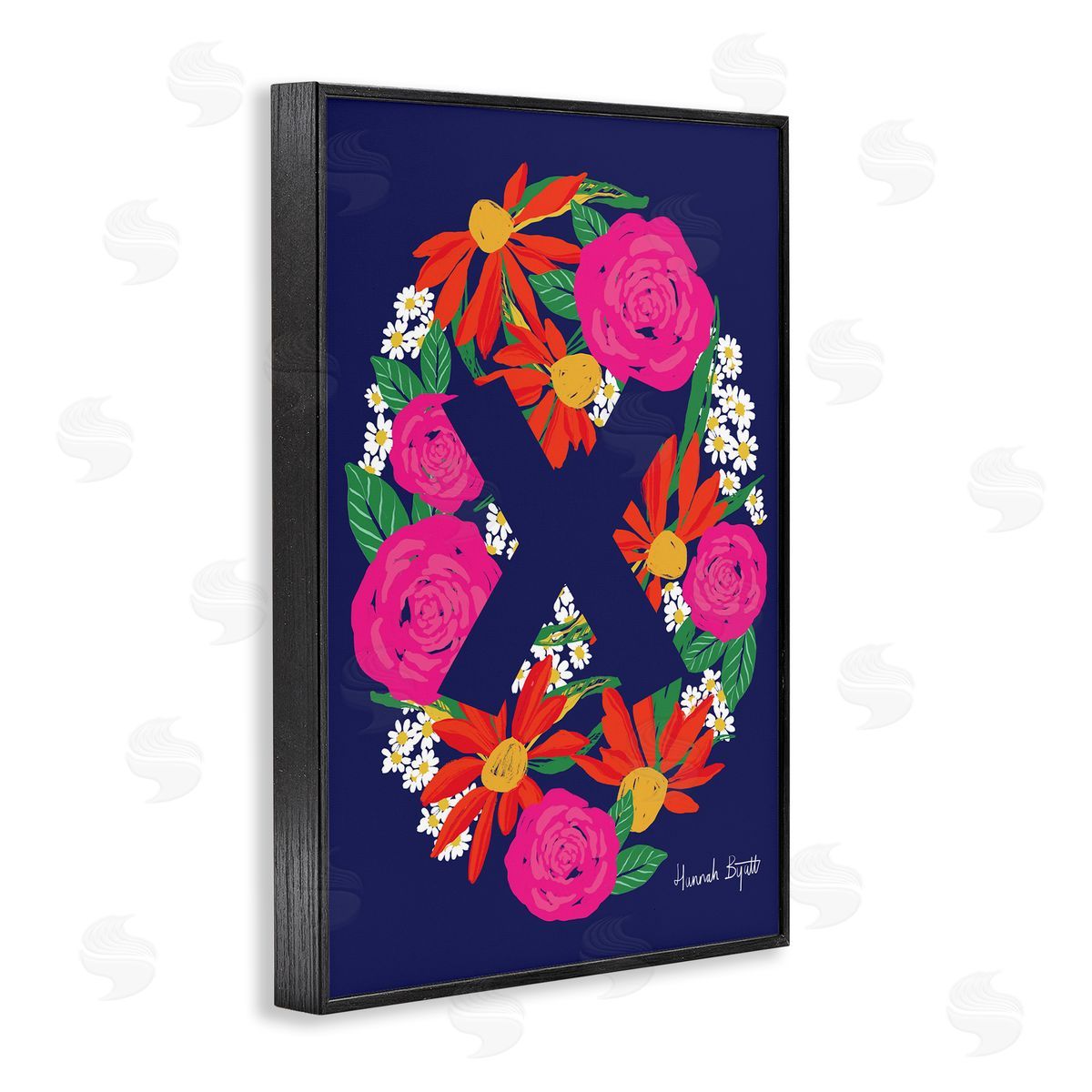Floral Bloom Letter X Black Frame Print Wall Art, Home Decor by Hannah Louise Byatt