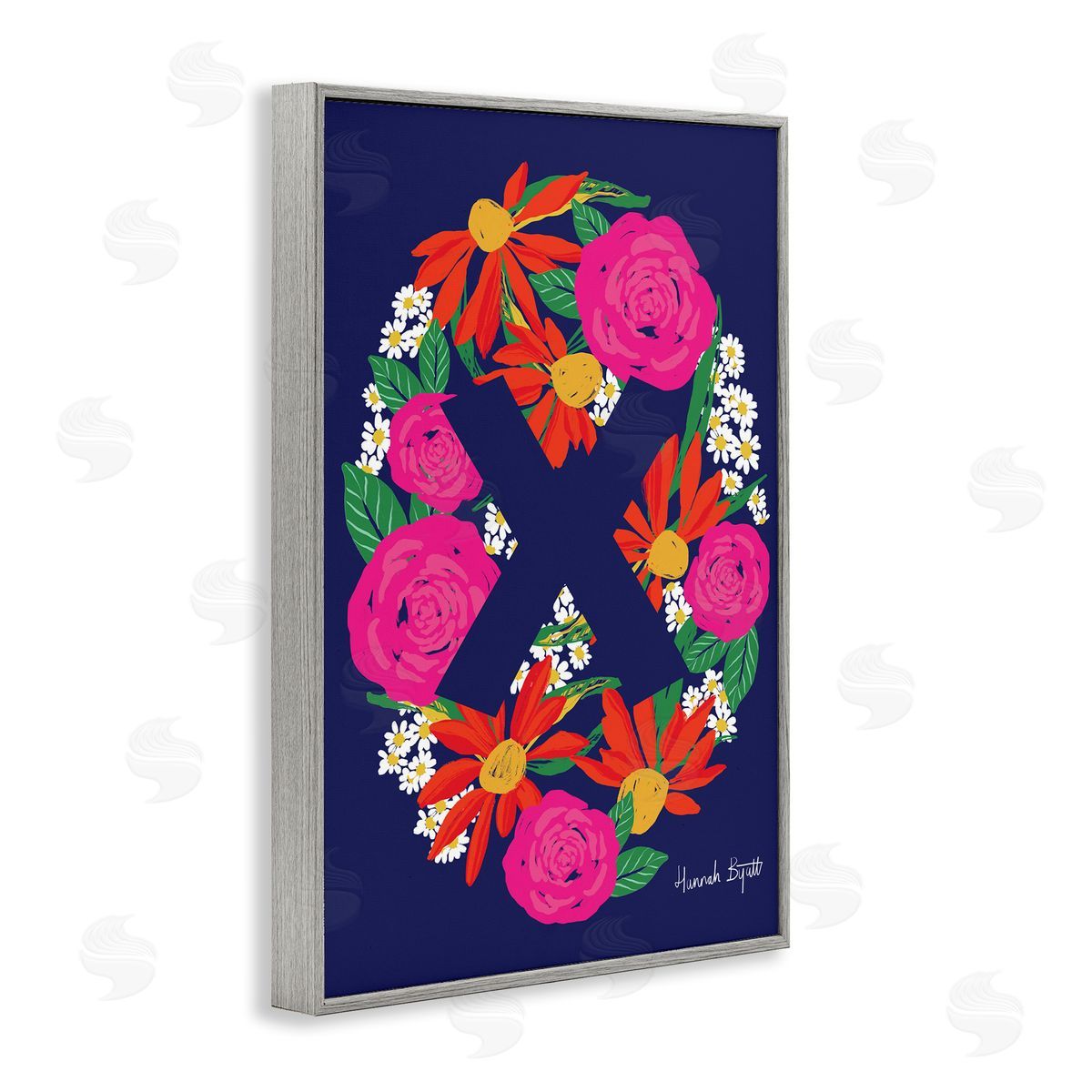 Floral Bloom Letter X Grey Frame Print Wall Art, Home Decor by Hannah Louise Byatt