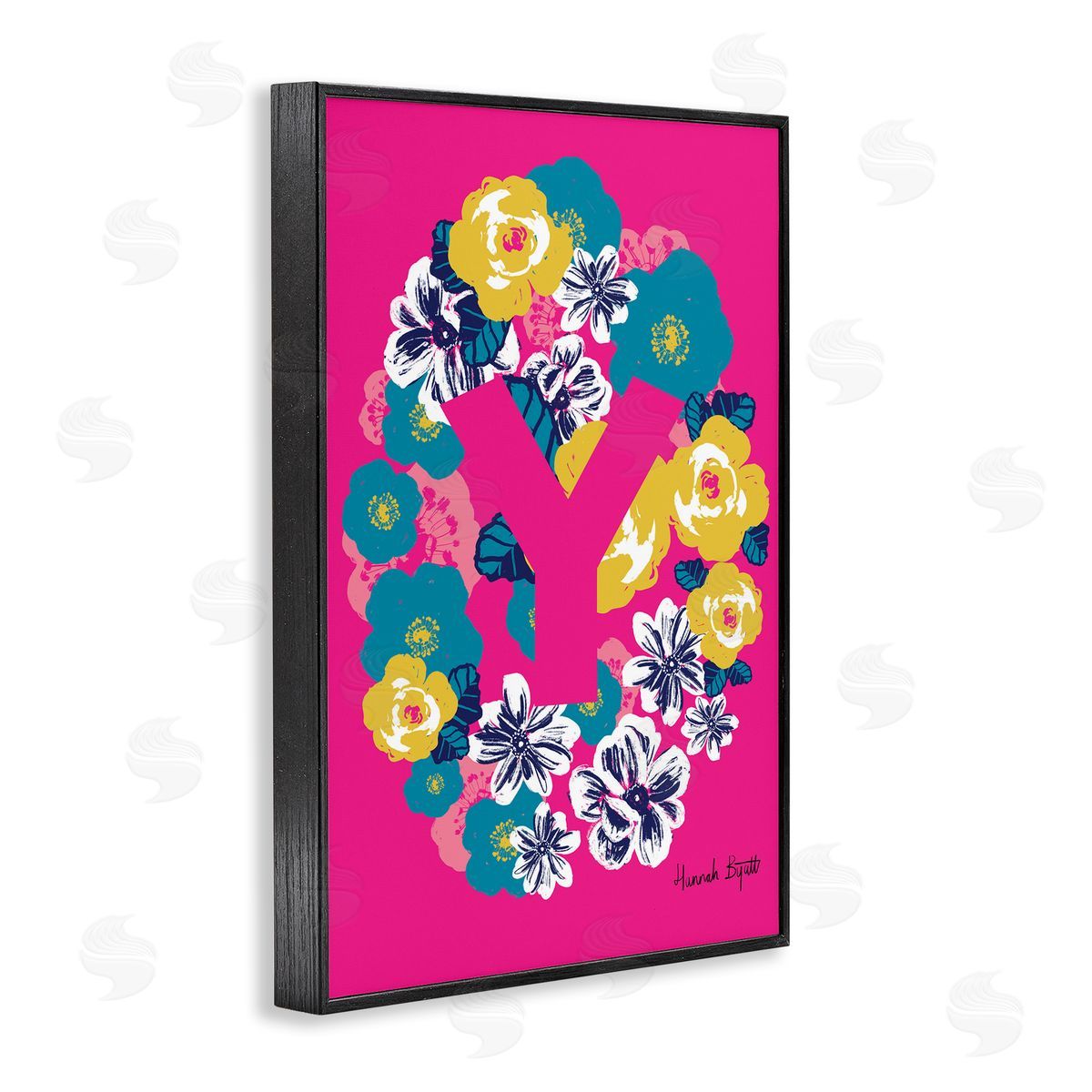 Floral Bloom Letter Y Black Frame Print Wall Art, Home Decor by Hannah Louise Byatt