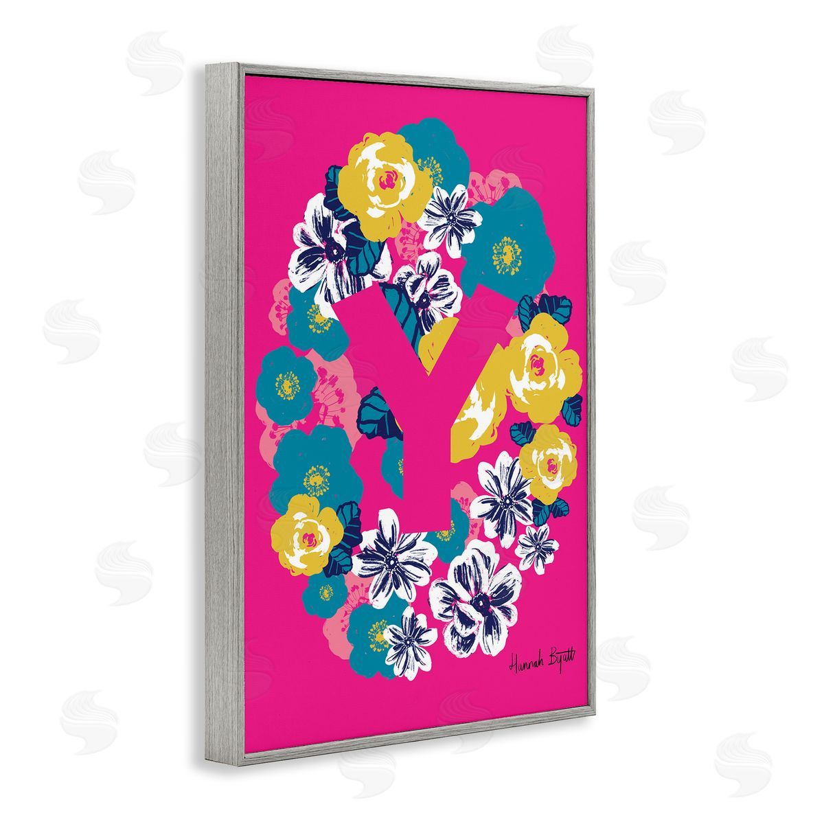 Floral Bloom Letter Y Grey Frame Print Wall Art, Home Decor by Hannah Louise Byatt