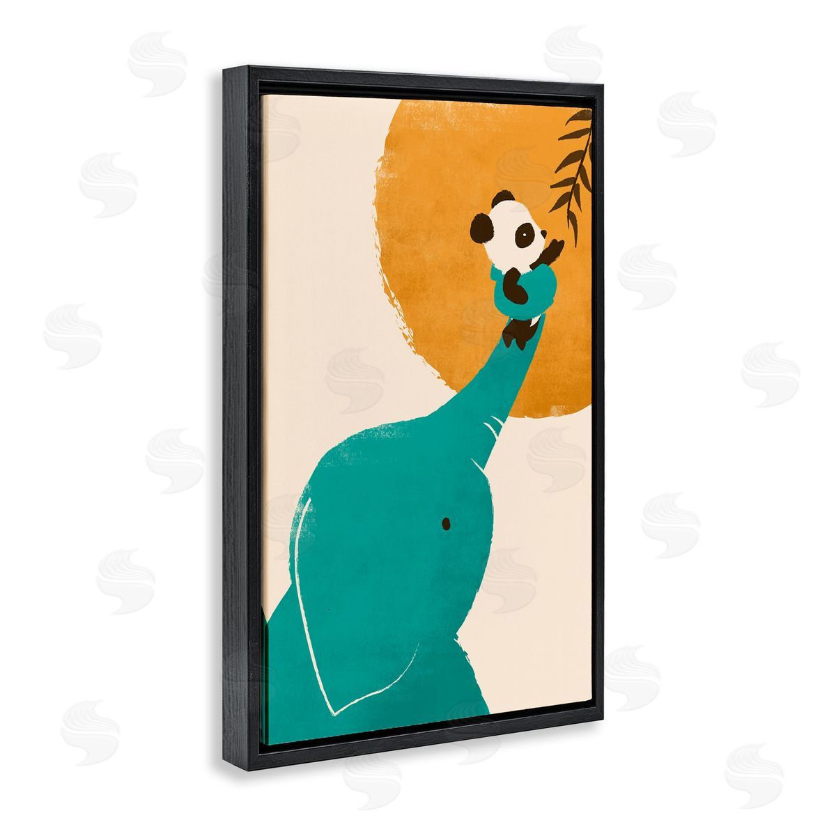 Elephant and Panda Friends Black Floating Frame Canvas Wall Art, Home Decor by Jay Fleck