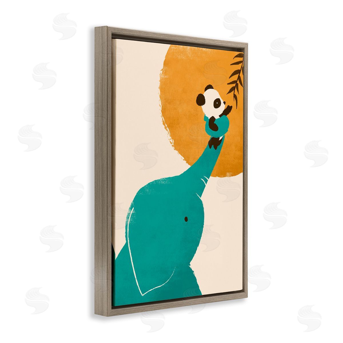 Elephant and Panda Friends Brown Floating Frame Canvas Wall Art, Home Decor by Jay Fleck