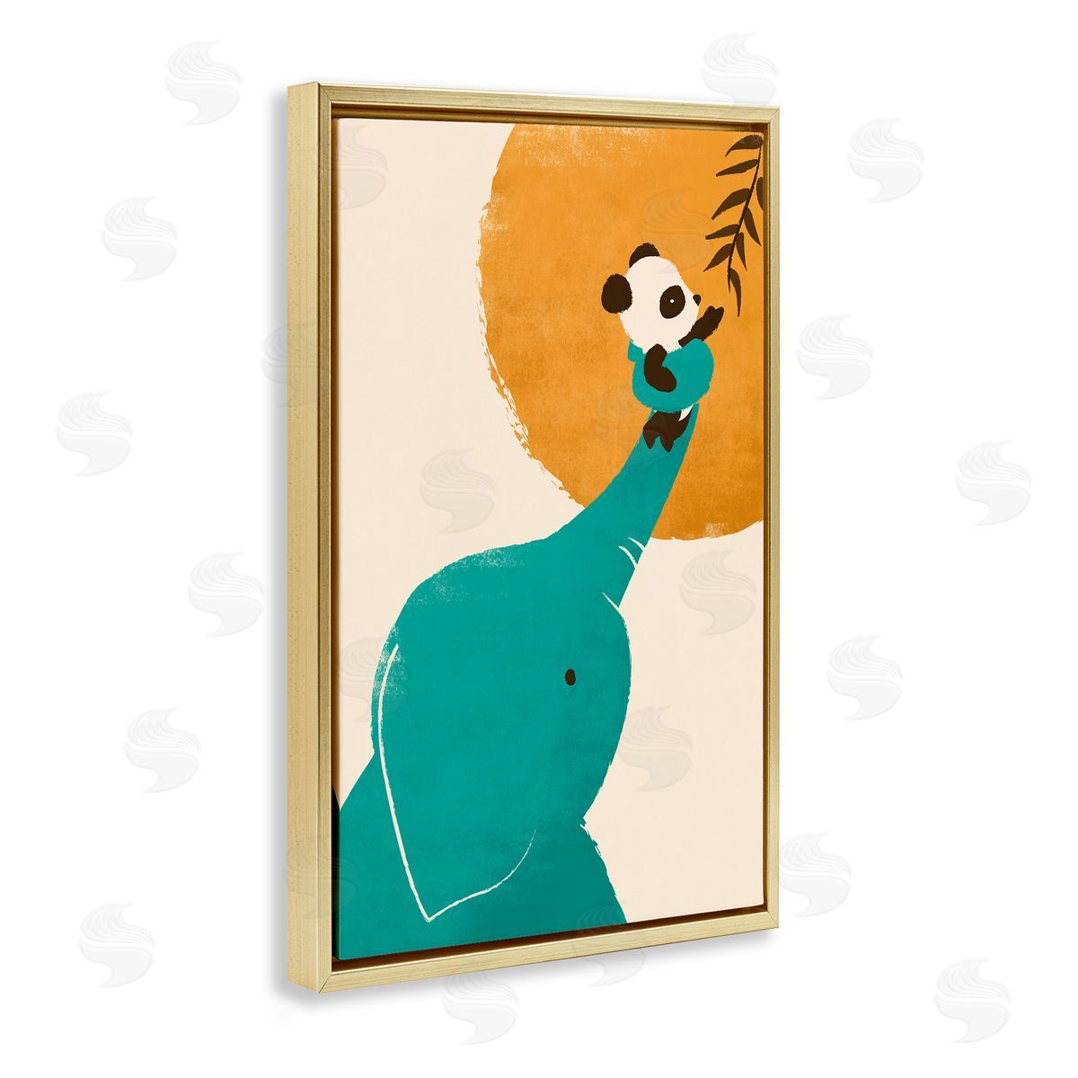 Elephant and Panda Friends Gold Floating Frame Canvas Wall Art, Home Decor by Jay Fleck
